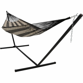 Sunnydaze Handwoven XXL Thick Cord Mayan Hammock with 15-Foot Stand double size outdoor hammock for couples