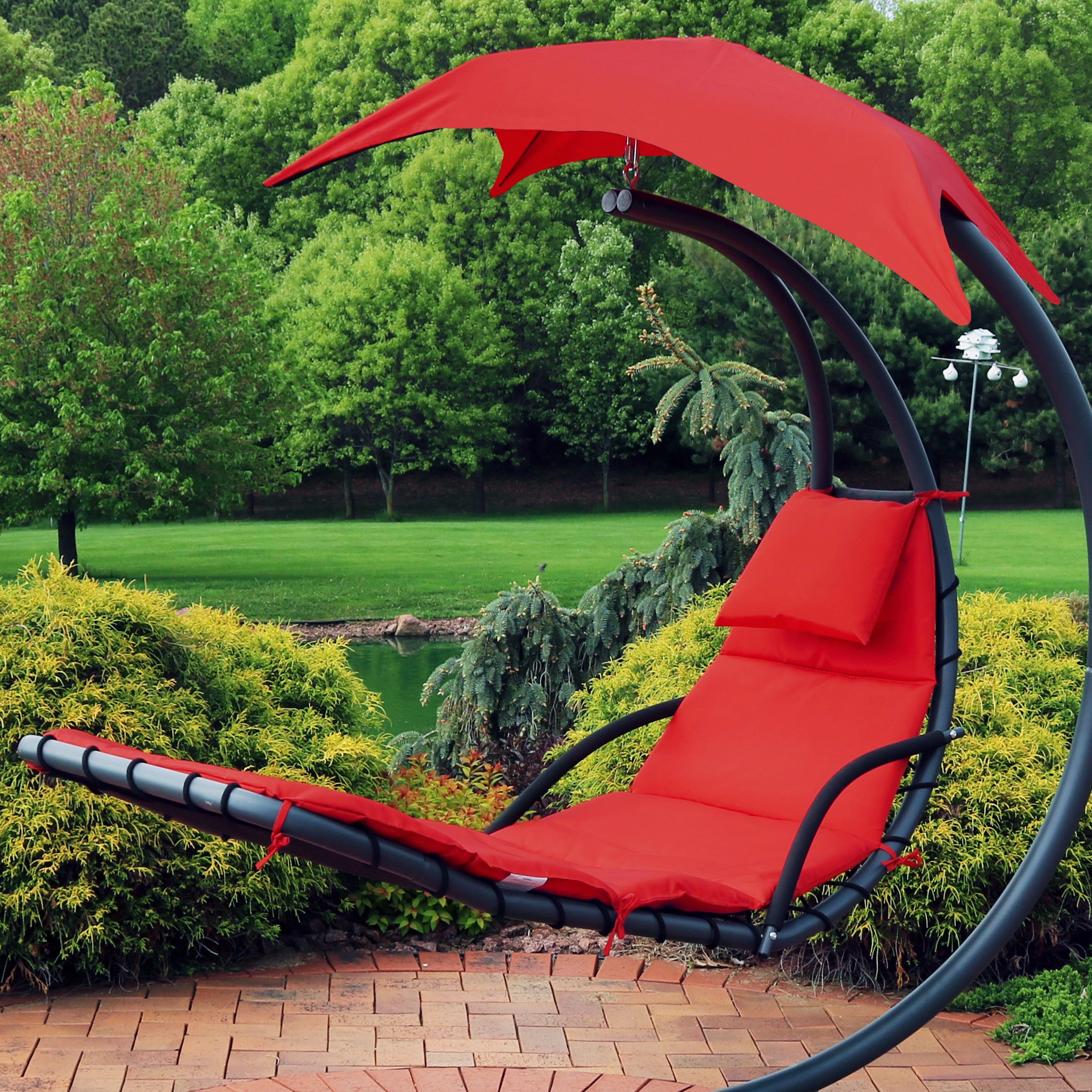 Sunnydaze Hanging Lounge Chair Replacement Cushion and Umbrella