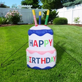 Sunnydaze Happy Birthday Cake Inflatable Outdoor Decoration - 4'outdoor garden decorative ornaments