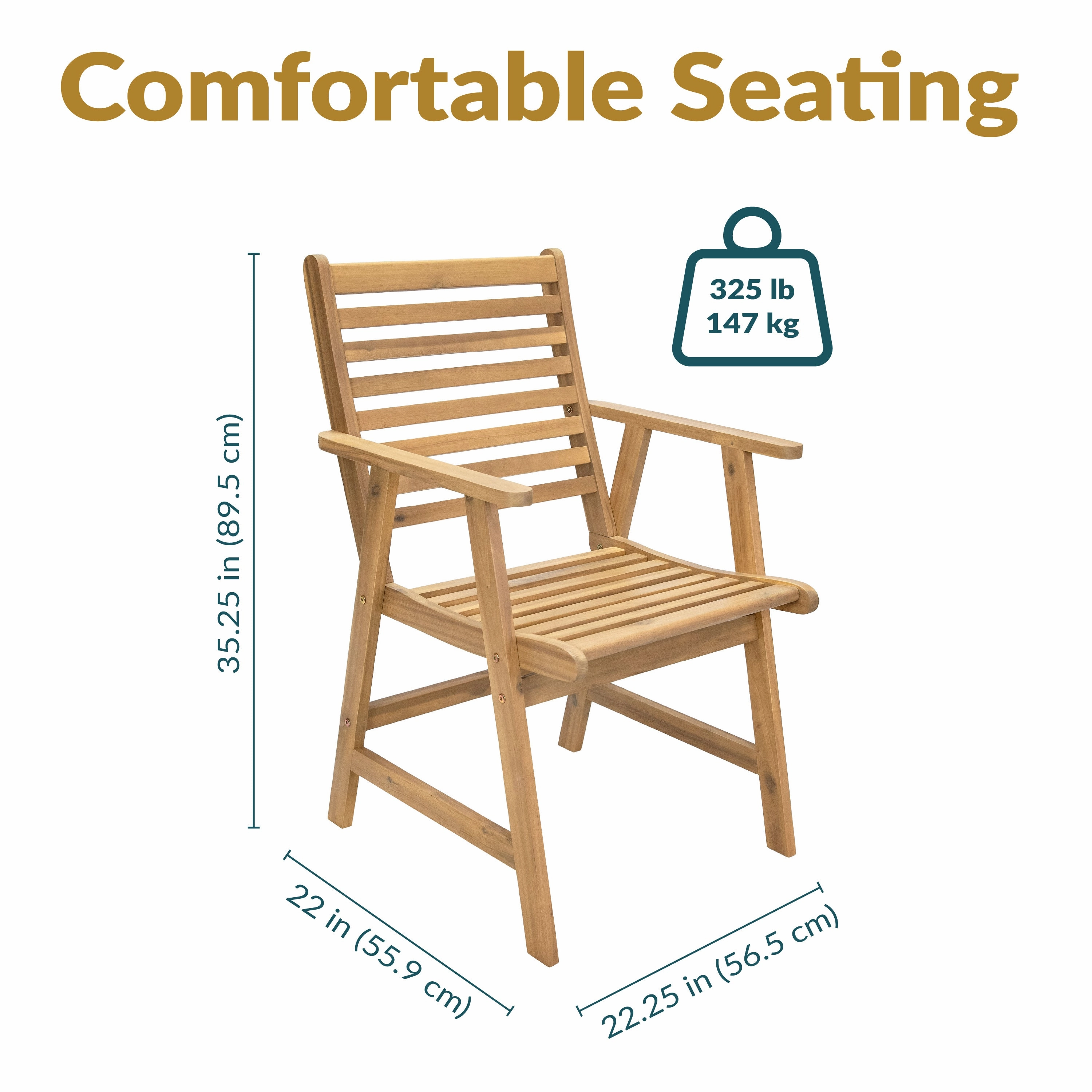 Sunnydaze Hatteras Acacia Wood Outdoor Dining Chairs with Arms - Set of 2