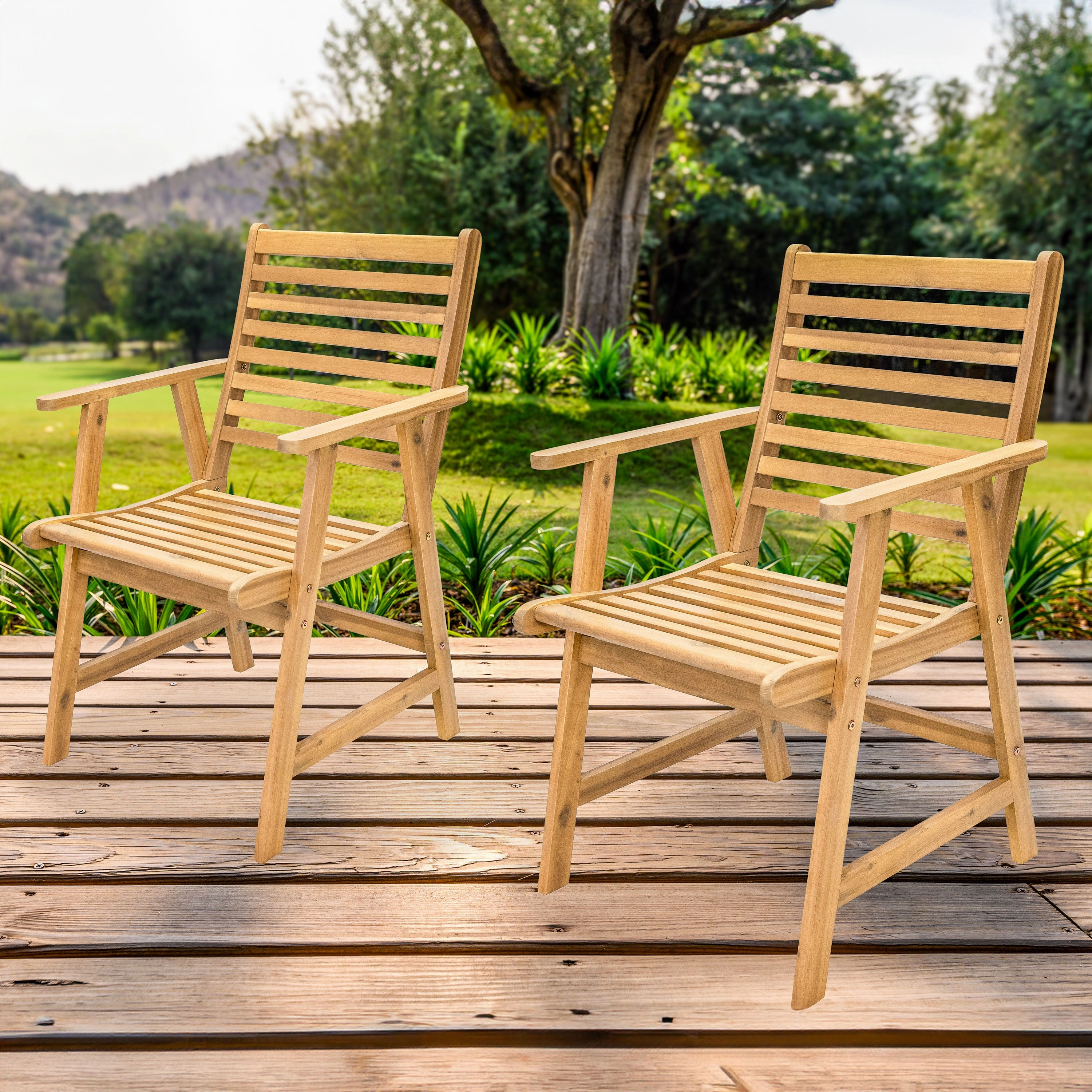 Sunnydaze Hatteras Acacia Wood Outdoor Dining Chairs with Arms - Set of 2