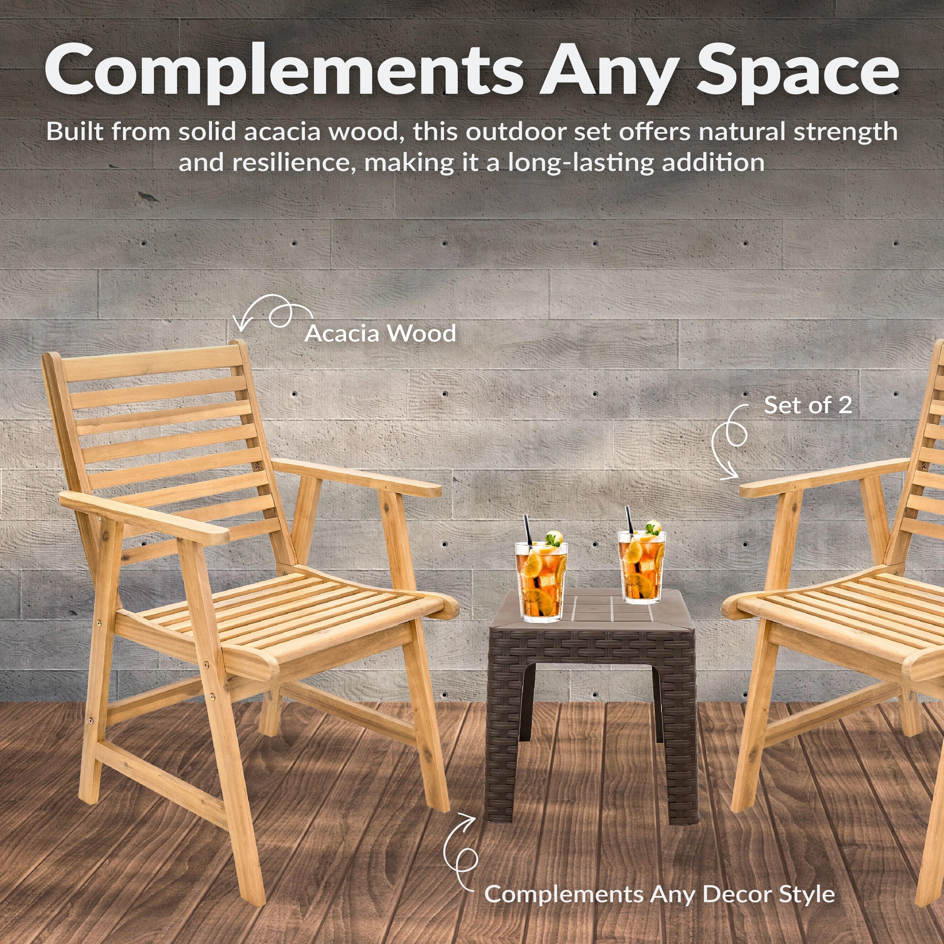 Sunnydaze Hatteras Acacia Wood Outdoor Dining Chairs with Arms - Set of 2