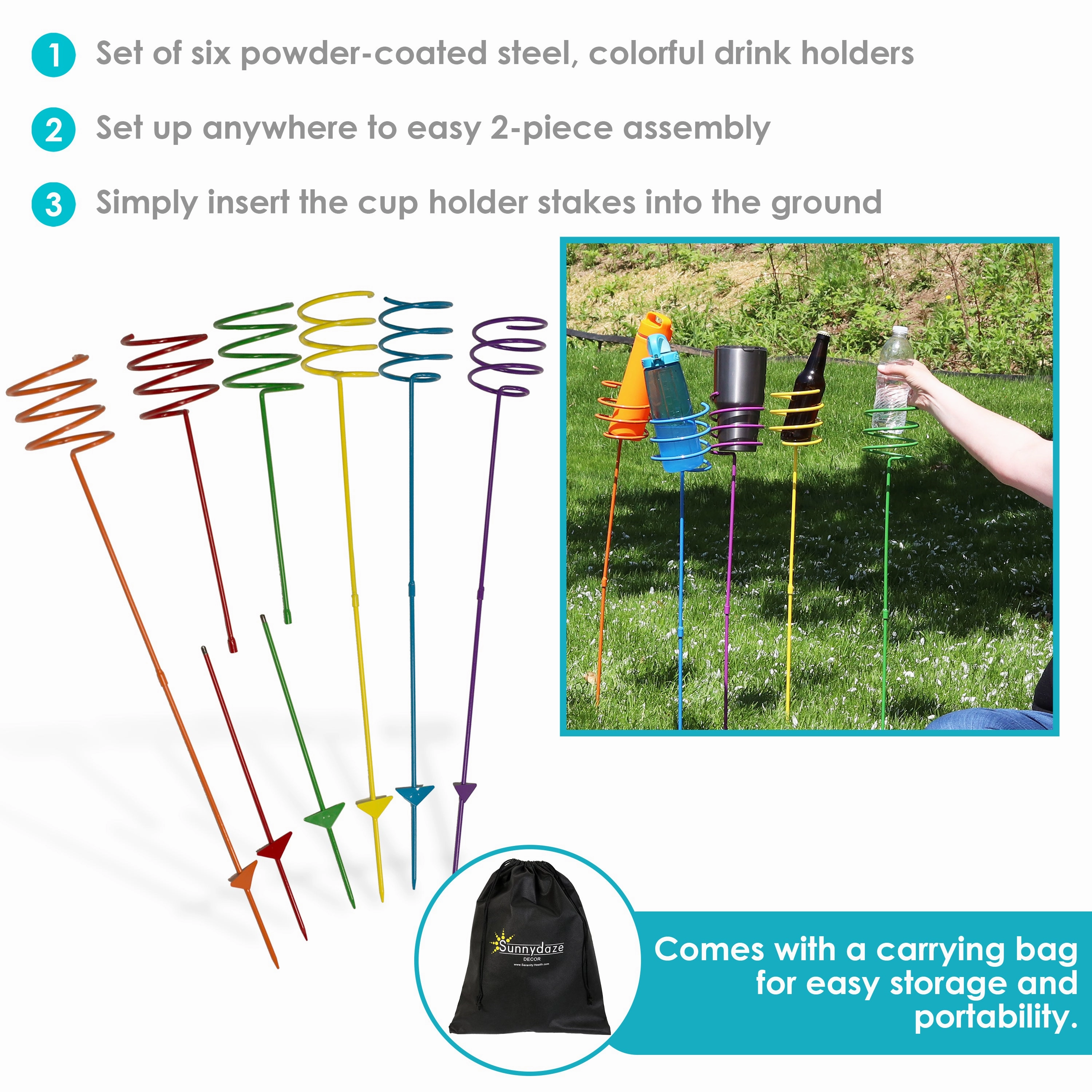 Sunnydaze Heavy-Duty Metal Drink Holder Stakes - Multicolor