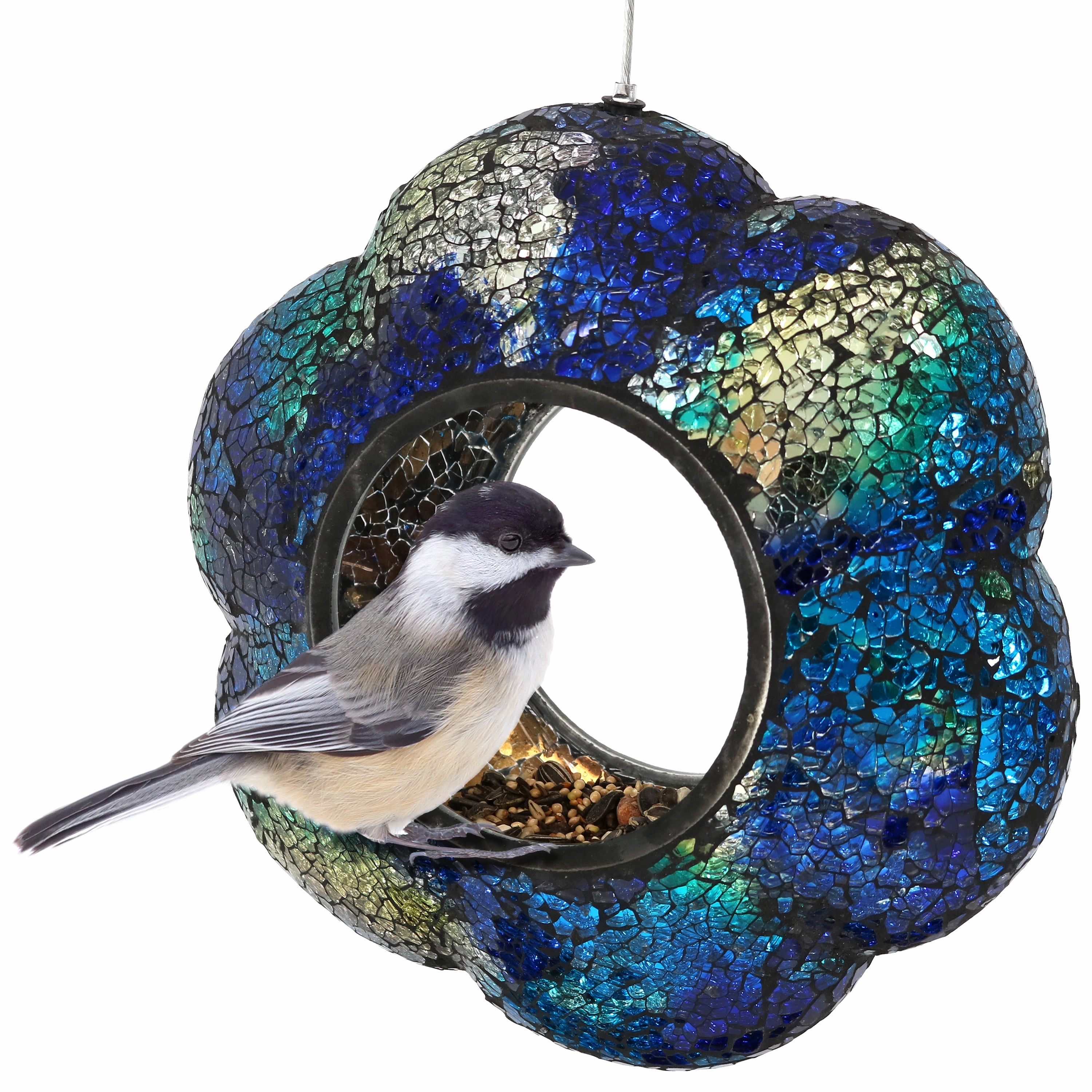 Sunnydaze Indigo Flower Fly-Through Hanging Outdoor Bird Feeder - 10"outdoor garden decorative ornaments
