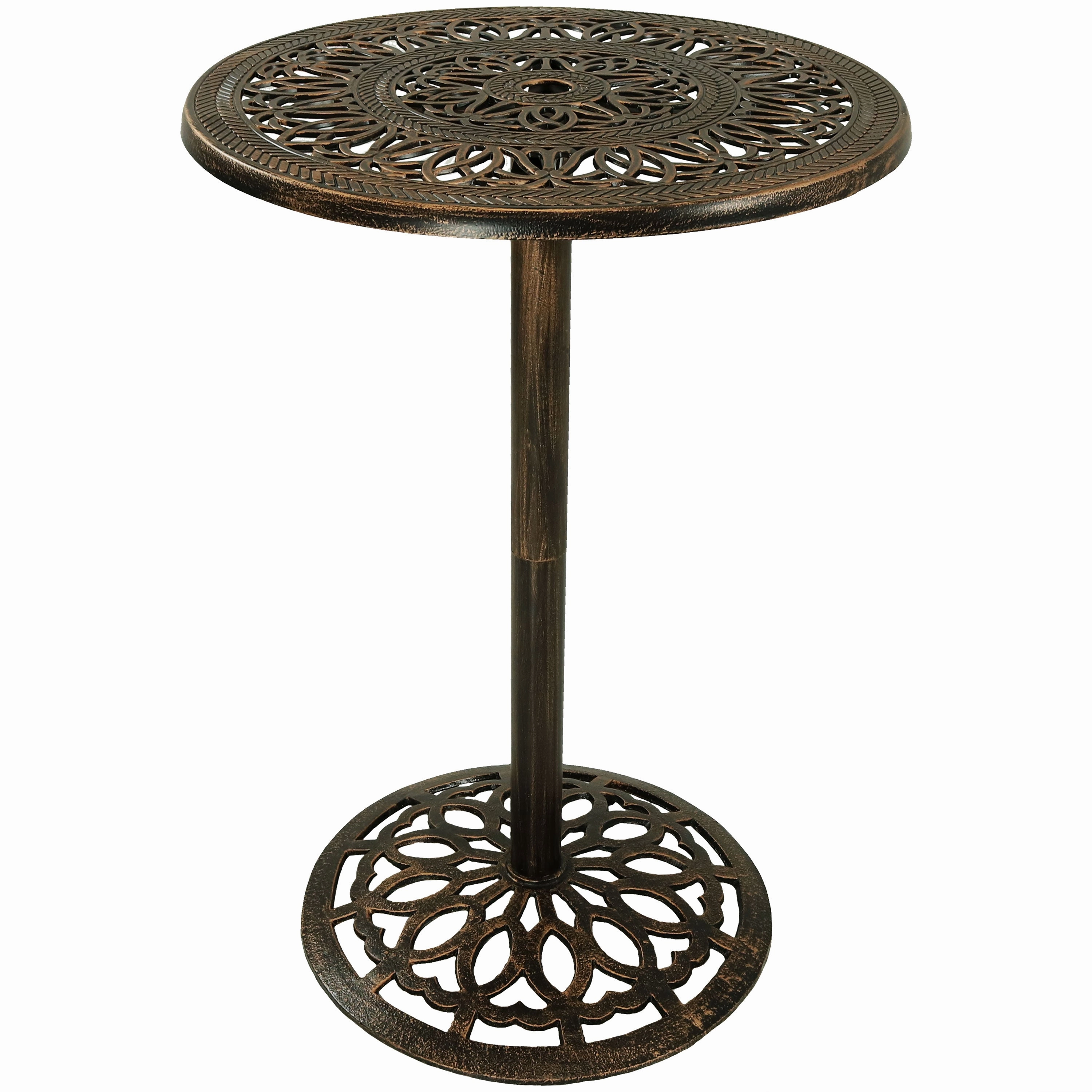 Sunnydaze Indoor/Outdoor Cast Iron Round Bar-Height Table - 26"outdoor patio furniture set