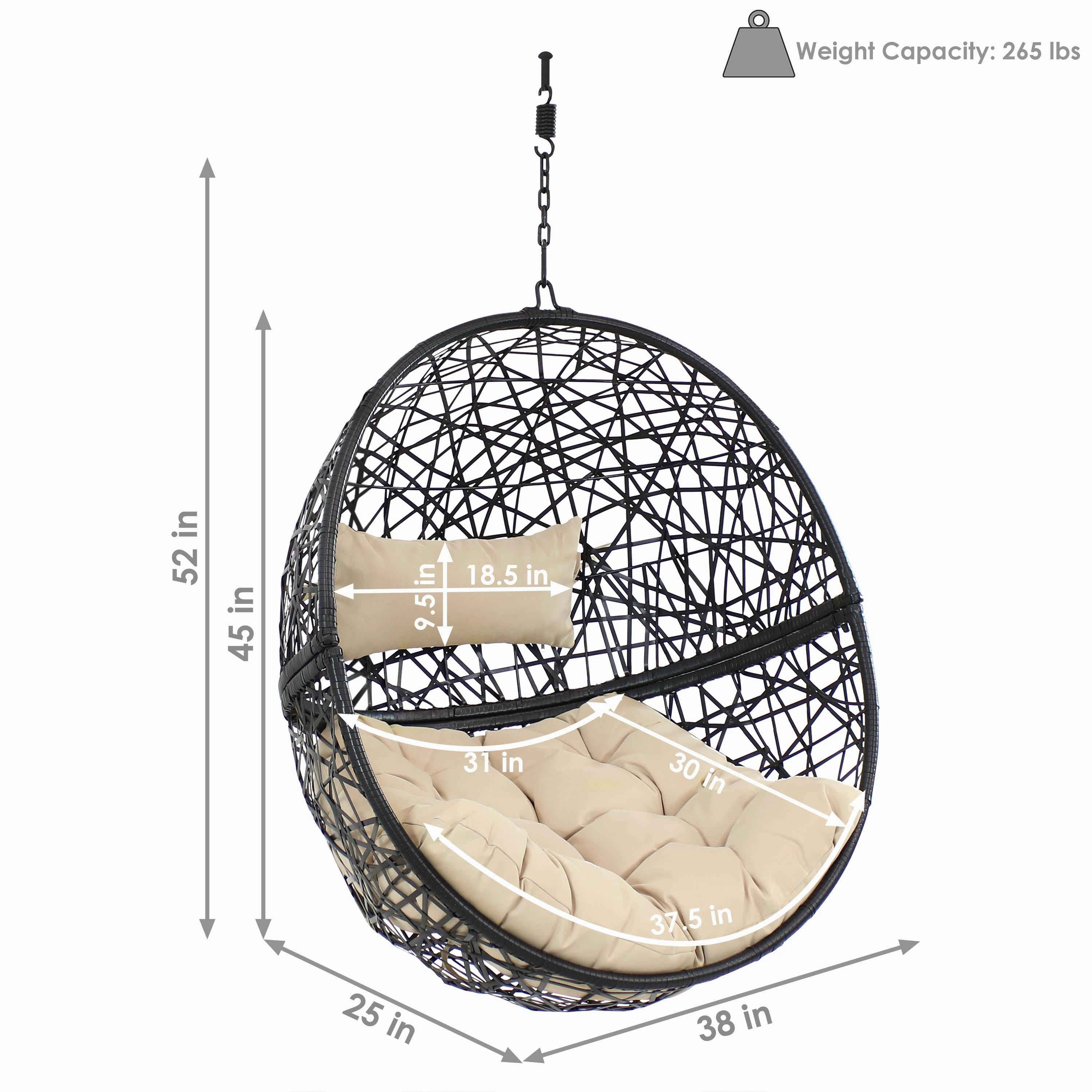 Sunnydaze Jackson Outdoor Hanging Resin Wicker Egg Chair with Cushion