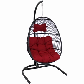 Sunnydaze Julia Outdoor Hanging Egg Chair with Stand and Cushionegg swing chair for outdoor use