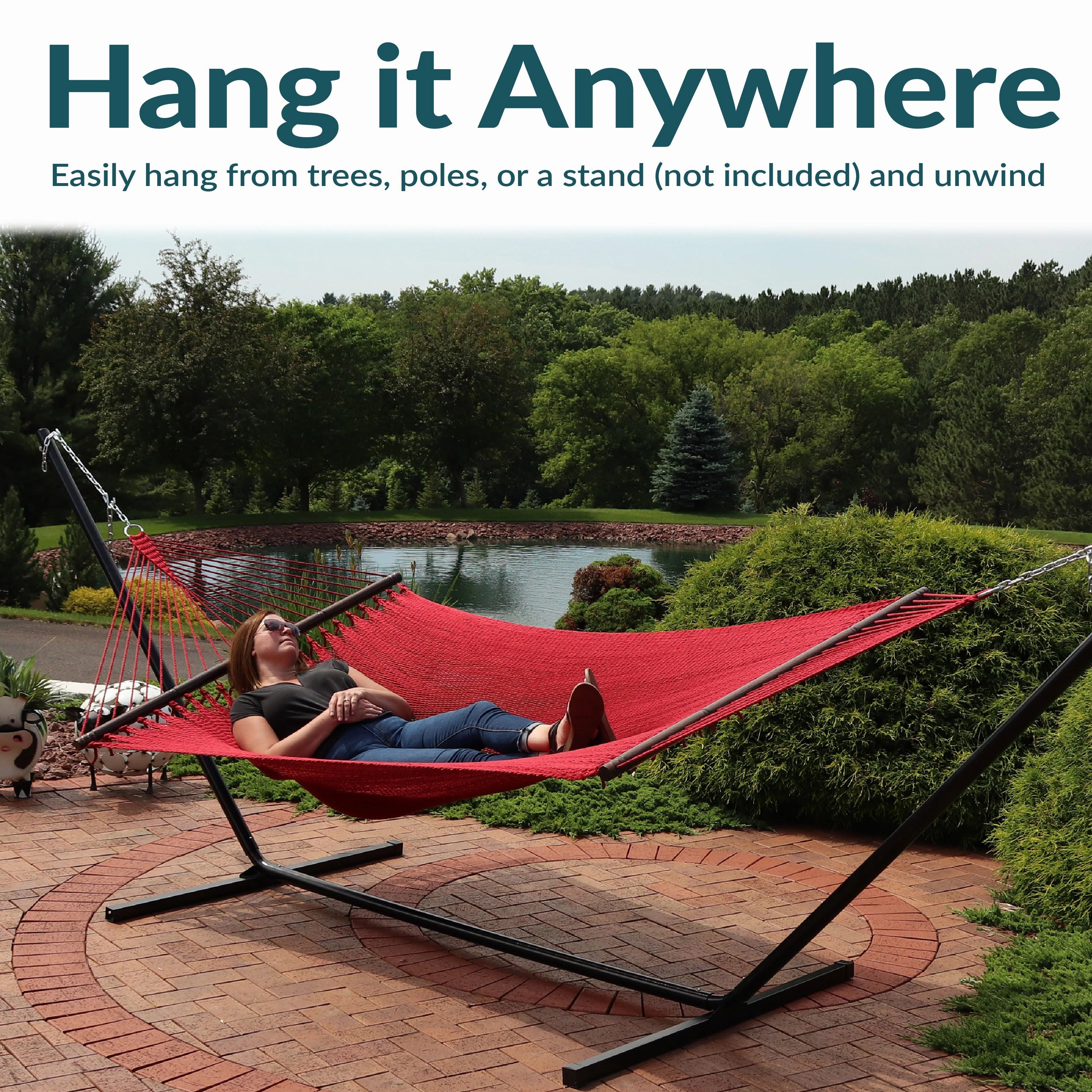 Sunnydaze Large 2-Person Polyester Rope Hammock with Spreader Bars