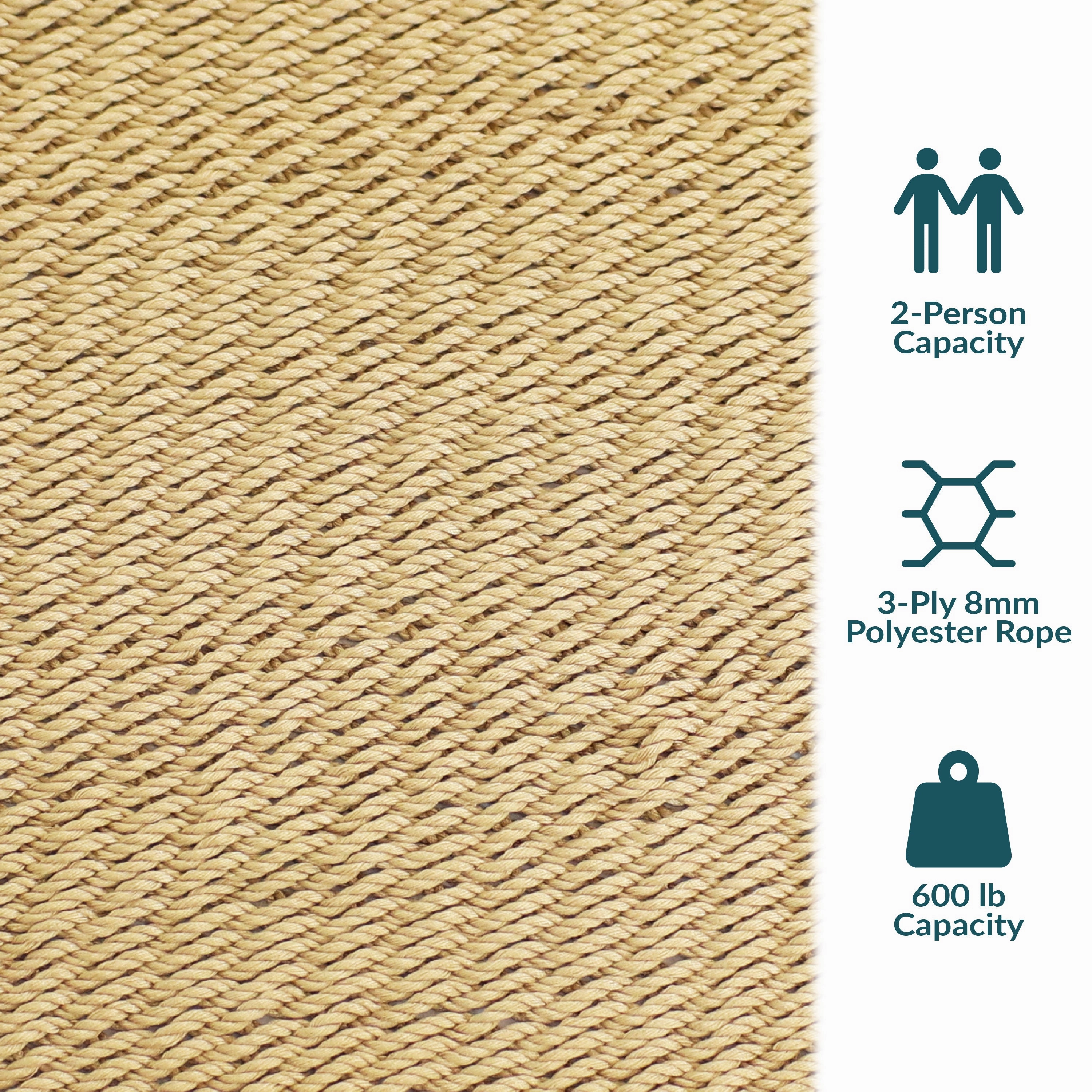 Sunnydaze Large 2-Person Polyester Rope Hammock with Spreader Bars