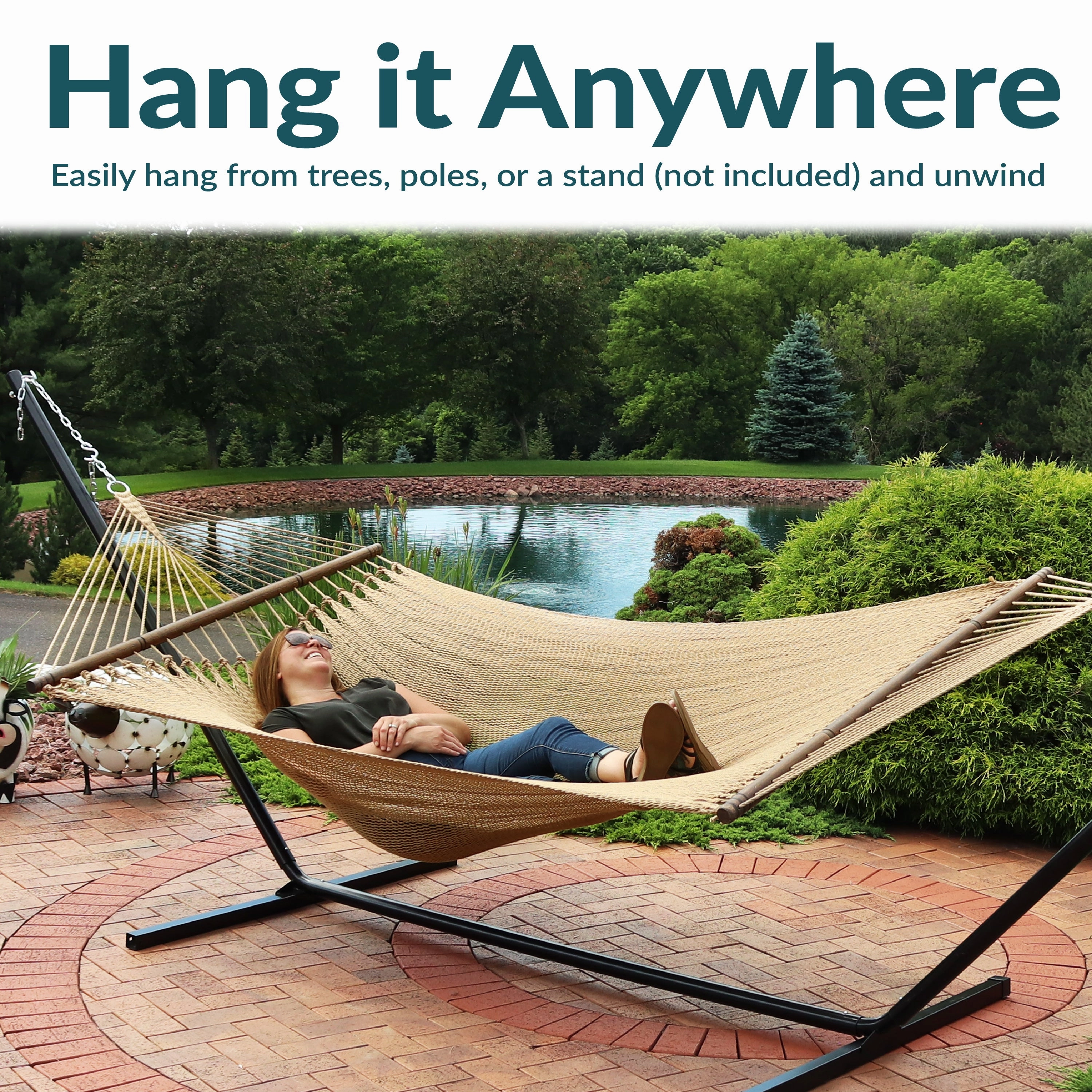 Sunnydaze Large 2-Person Polyester Rope Hammock with Spreader Bars