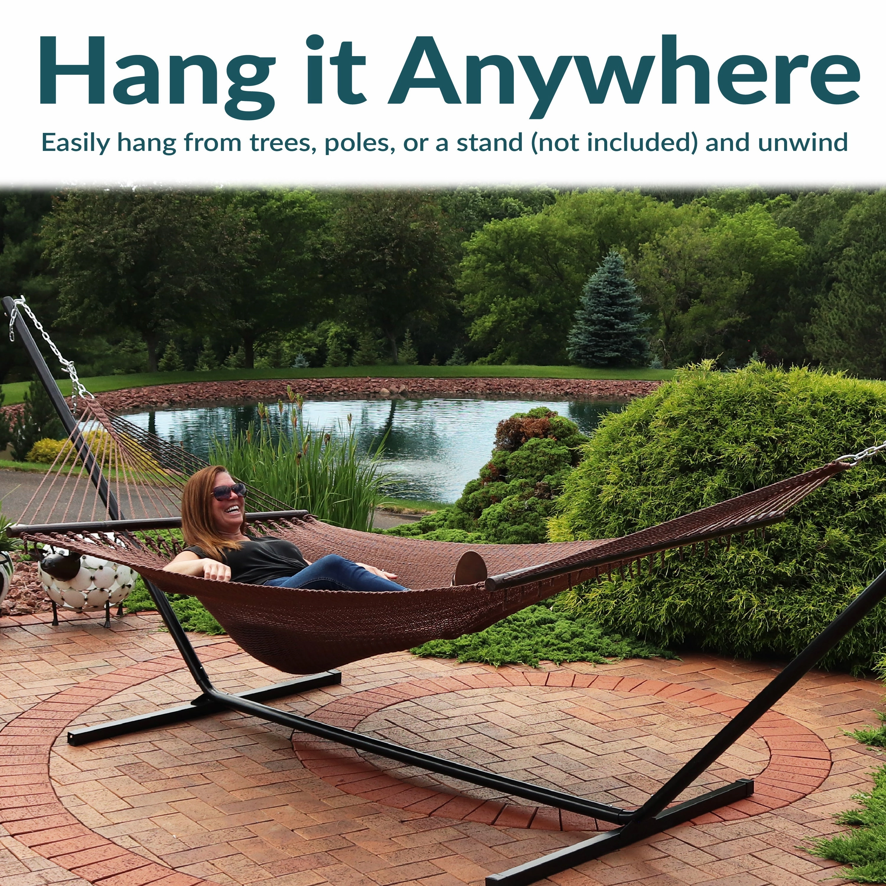 Sunnydaze Large 2-Person Polyester Rope Hammock with Spreader Bars