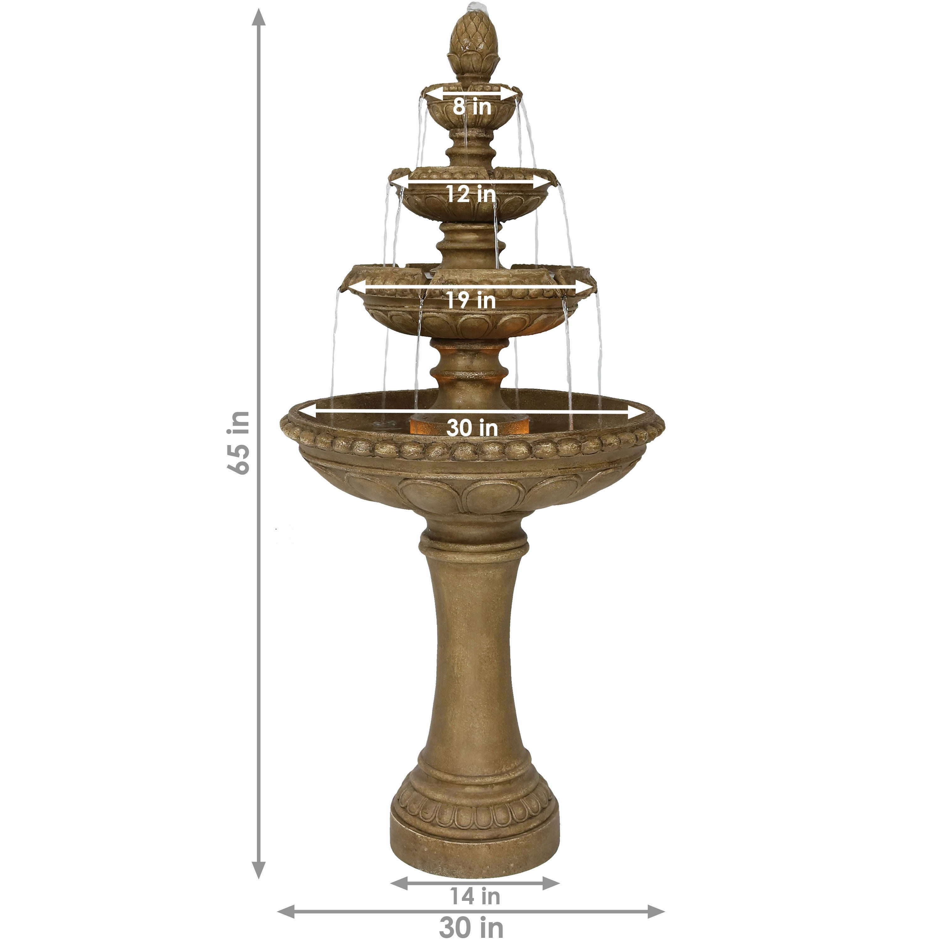 Sunnydaze Large 4-Tier Outdoor Water Fountain with LED Light - 65"
