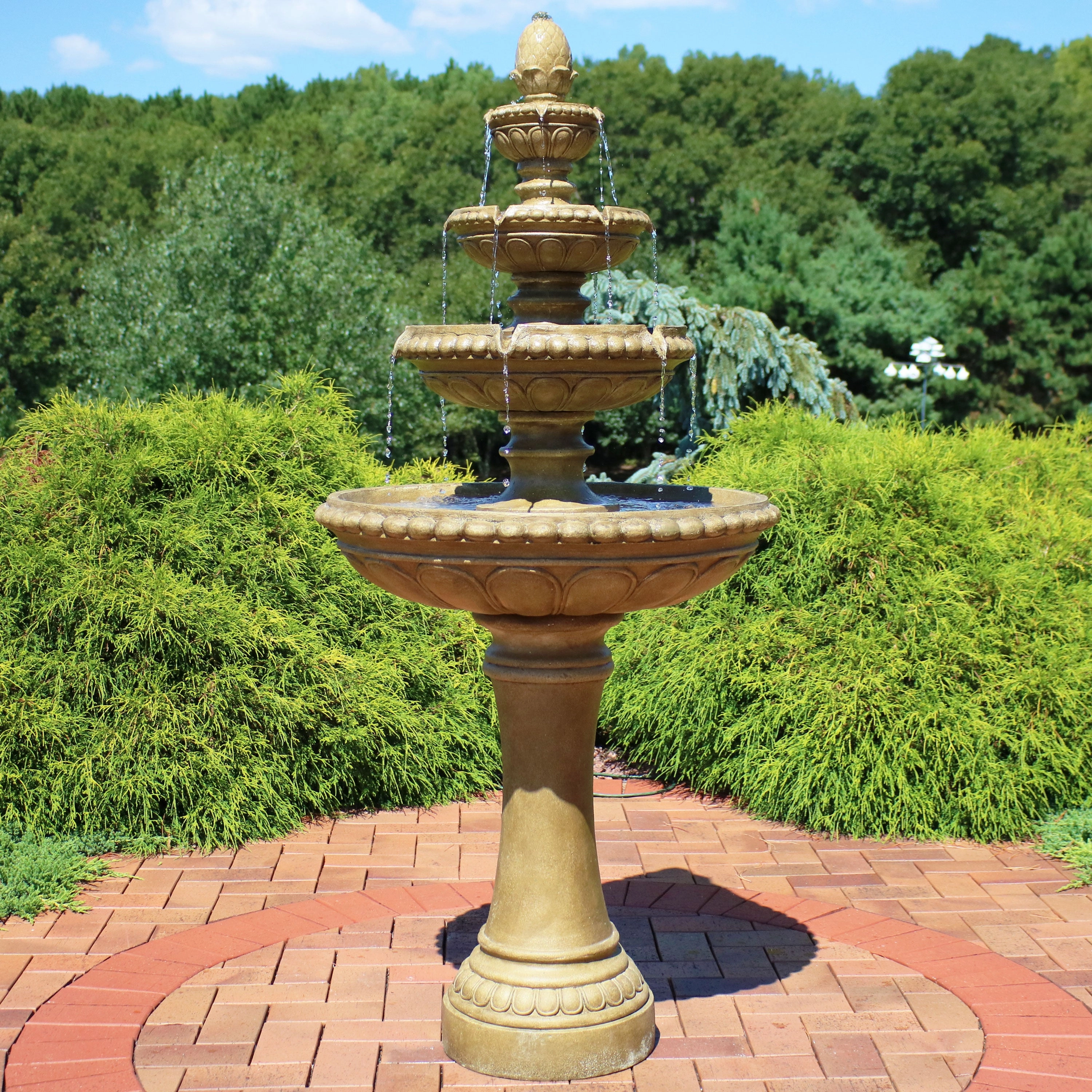 Sunnydaze Large 4-Tier Outdoor Water Fountain with LED Light - 65"