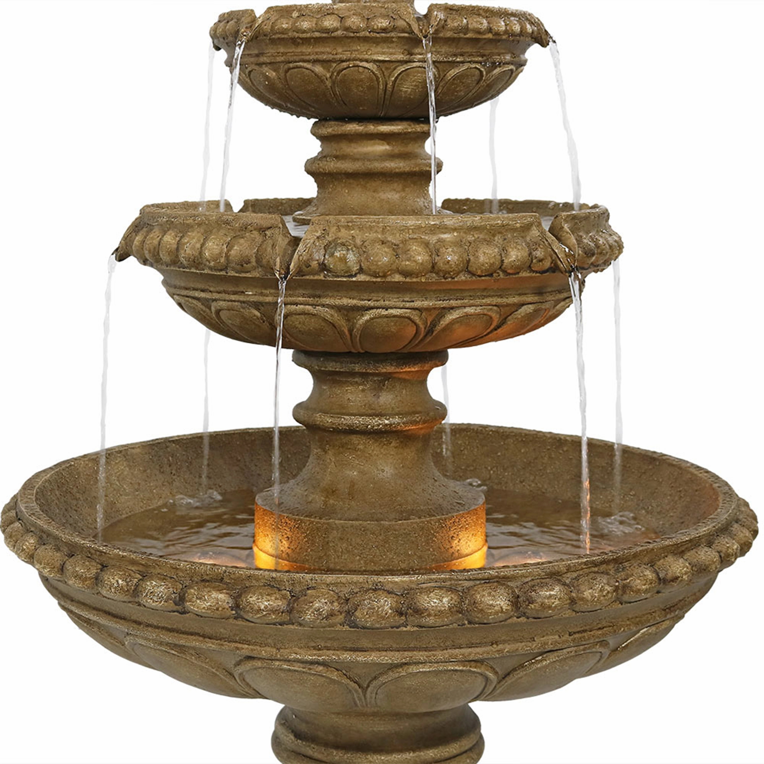 Sunnydaze Large 4-Tier Outdoor Water Fountain with LED Light - 65"