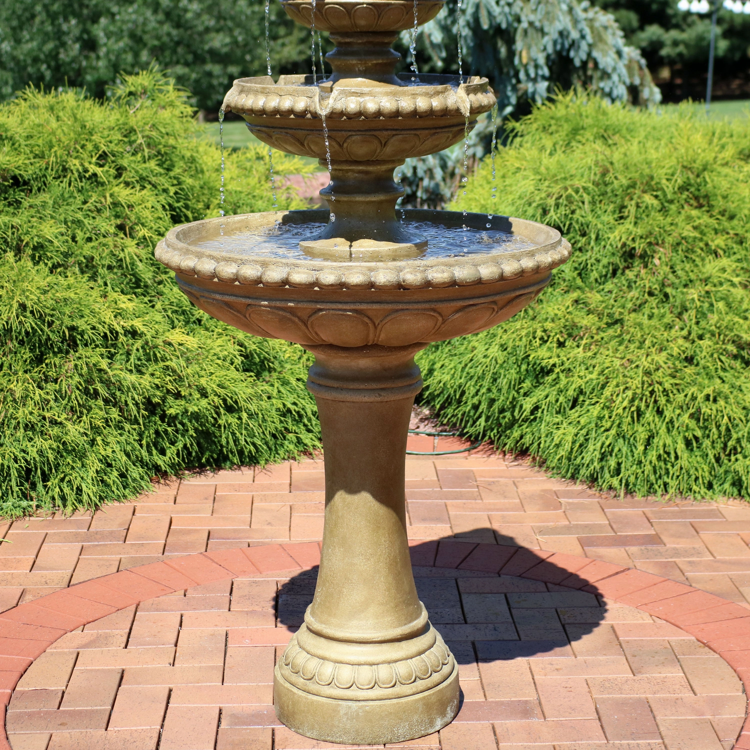 Sunnydaze Large 4-Tier Outdoor Water Fountain with LED Light - 65"