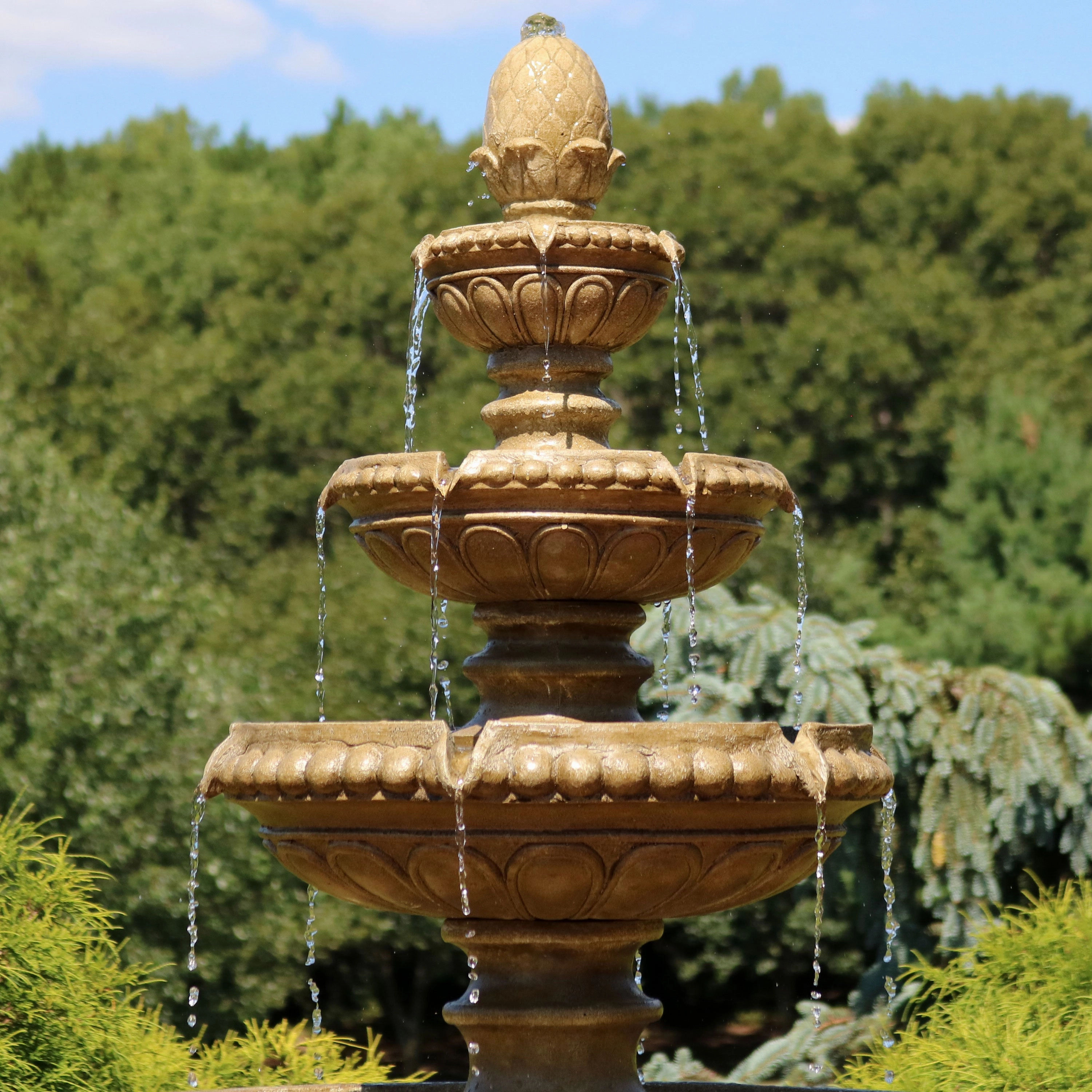 Sunnydaze Large 4-Tier Outdoor Water Fountain with LED Light - 65"
