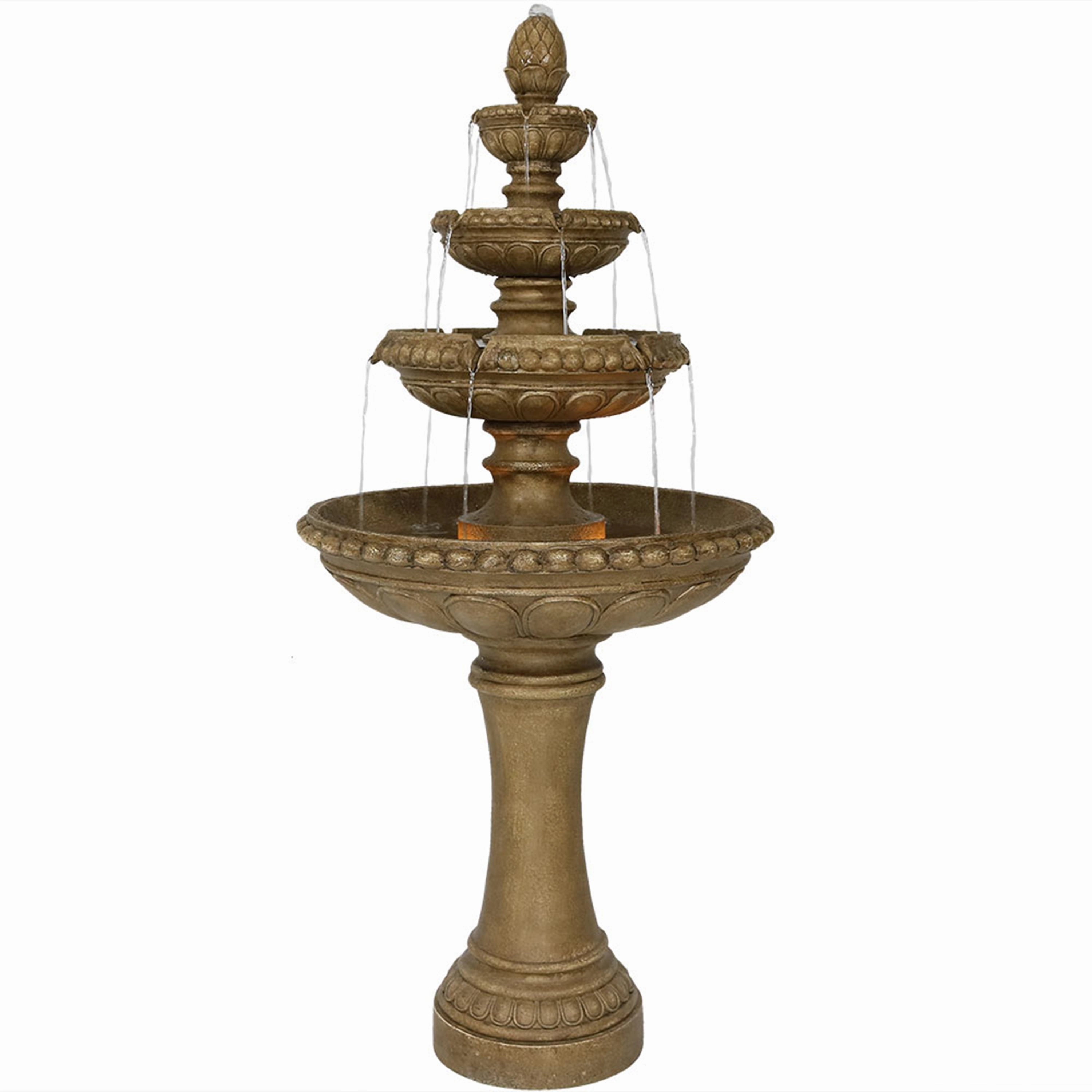 Sunnydaze Large 4-Tier Outdoor Water Fountain with LED Light - 65"outdoor garden water fountain