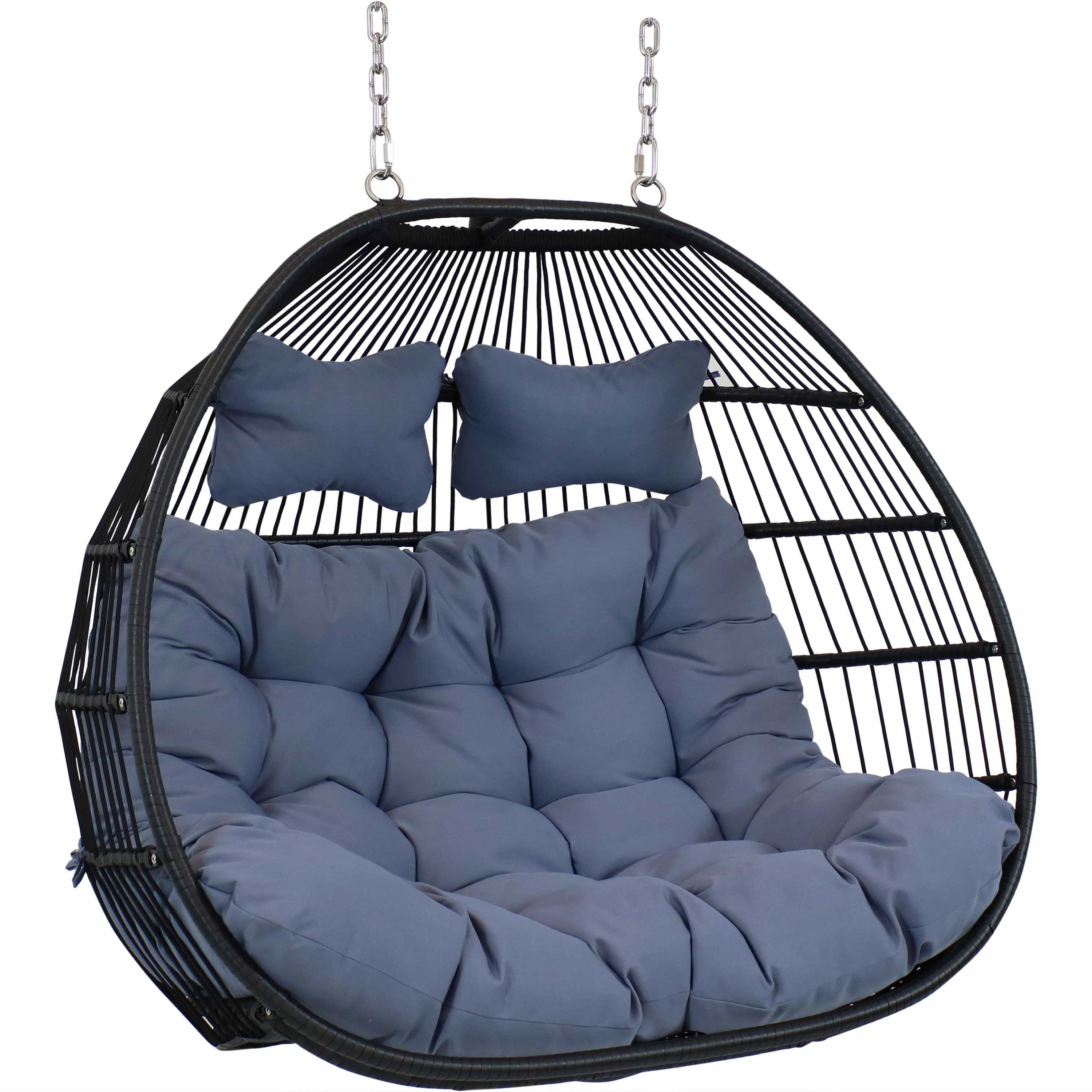 Sunnydaze Liza Loveseat Egg Chair with Cushions - Grayegg swing chair for outdoor use