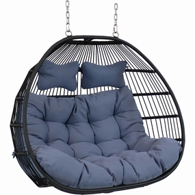 Sunnydaze Liza Loveseat Egg Chair with Cushions - Grayegg swing chair for outdoor use