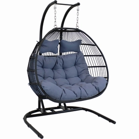 Sunnydaze Liza Loveseat Egg Chair with Gray Cushions and Standegg swing chair for outdoor use