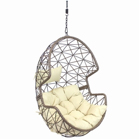 Sunnydaze Lorelei Resin Wicker Hanging Egg Chair with Cushionegg swing chair for outdoor use