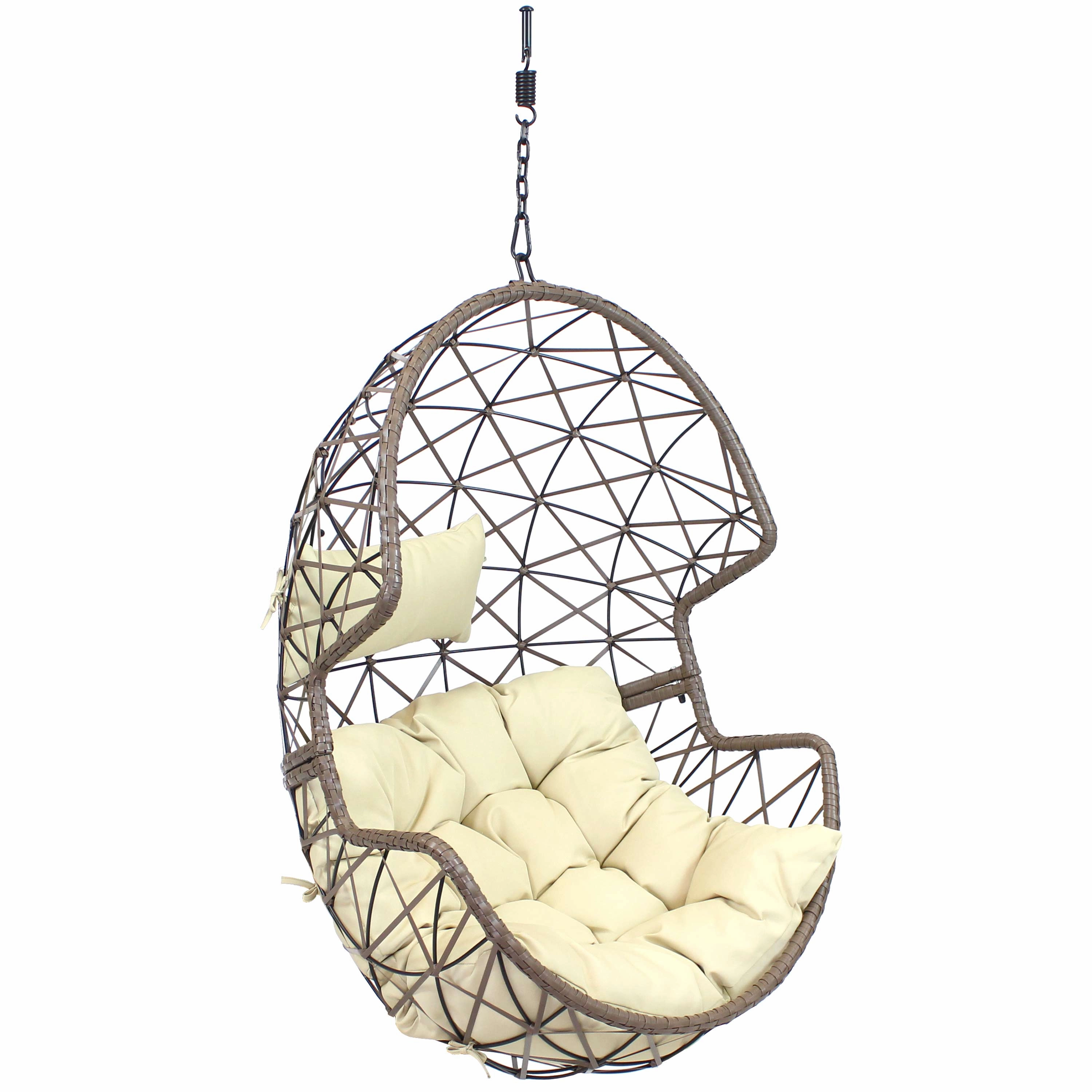 Sunnydaze Lorelei Resin Wicker Hanging Egg Chair with Cushionegg swing chair for outdoor use