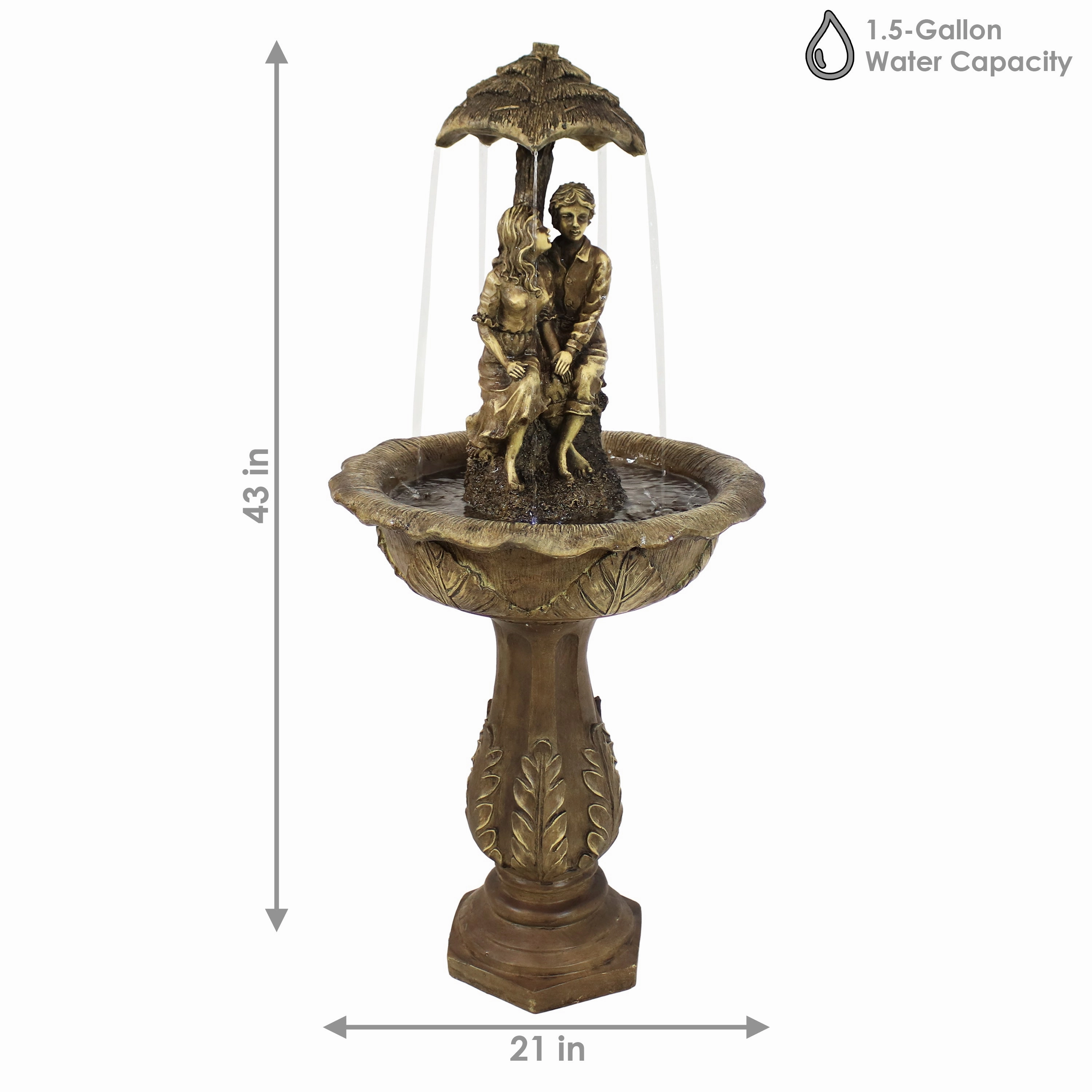 Sunnydaze Lovers Umbrella Solar-Powered Fountain with Battery Backup and Lights - 43"