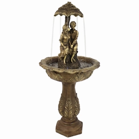 Sunnydaze Lovers Umbrella Solar-Powered Fountain with Battery Backup and Lights - 43"outdoor garden water fountain