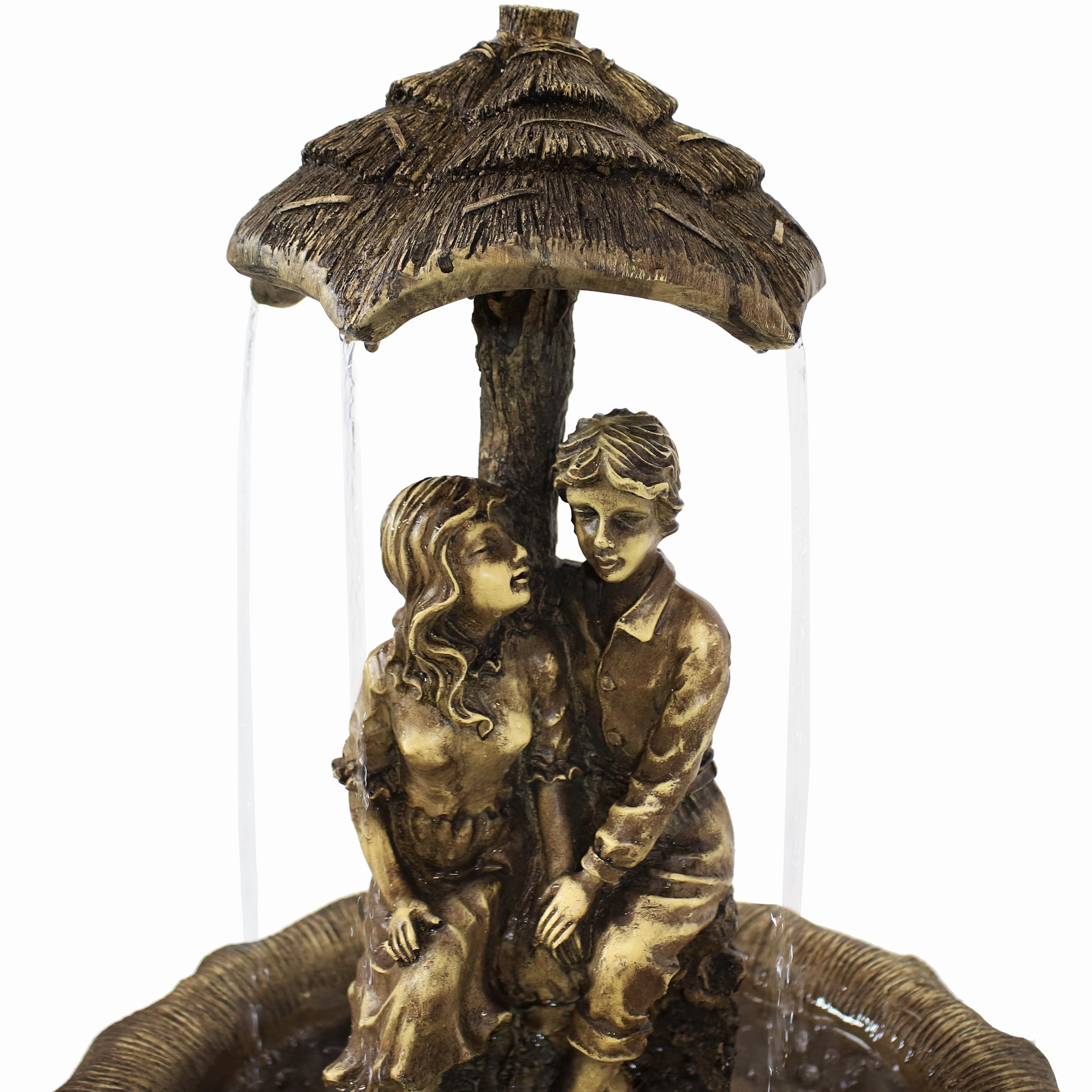 Sunnydaze Lovers Umbrella Solar-Powered Fountain with Battery Backup and Lights - 43"