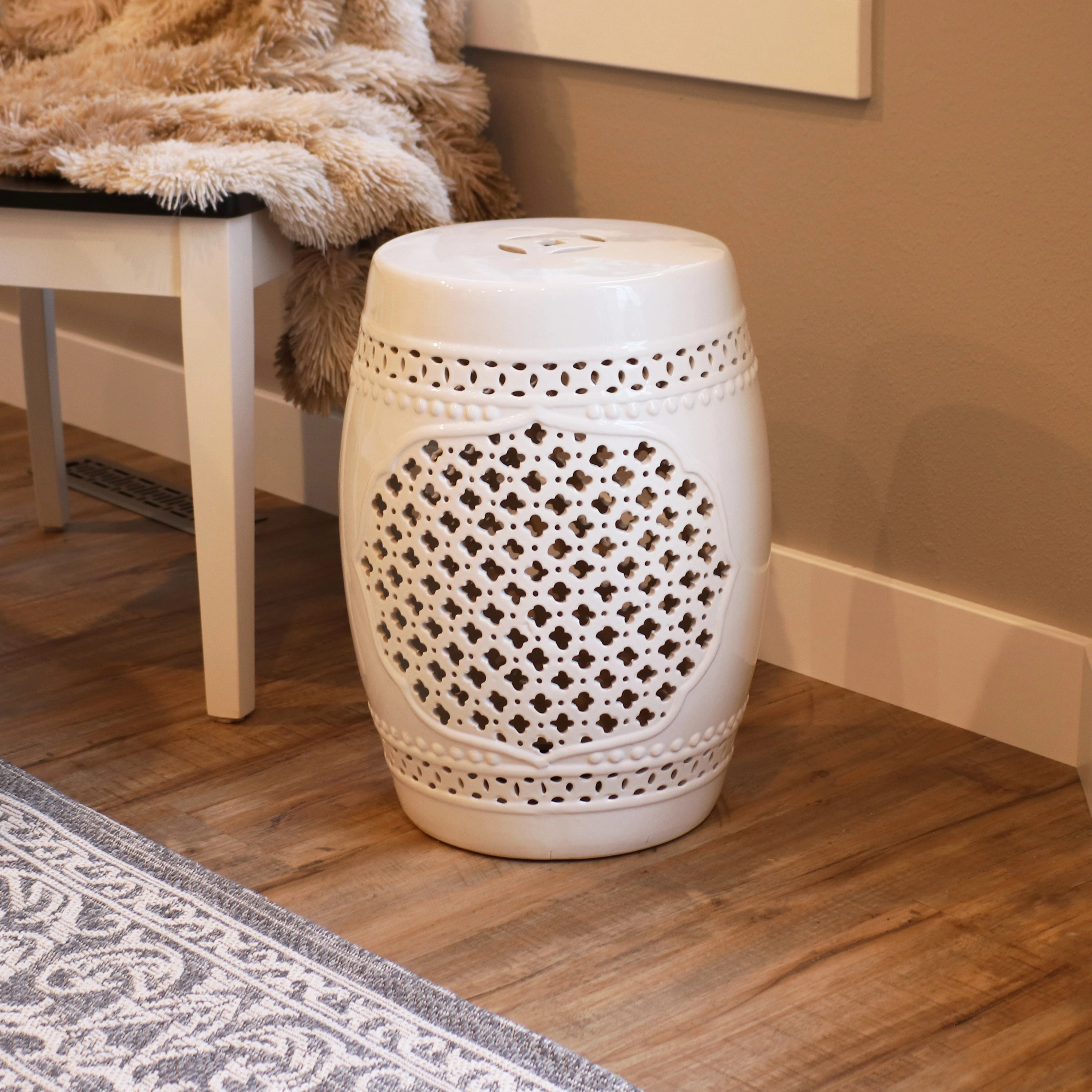 Sunnydaze Marrakesh Lattice Ceramic Garden Stool Side Table - 17.75"