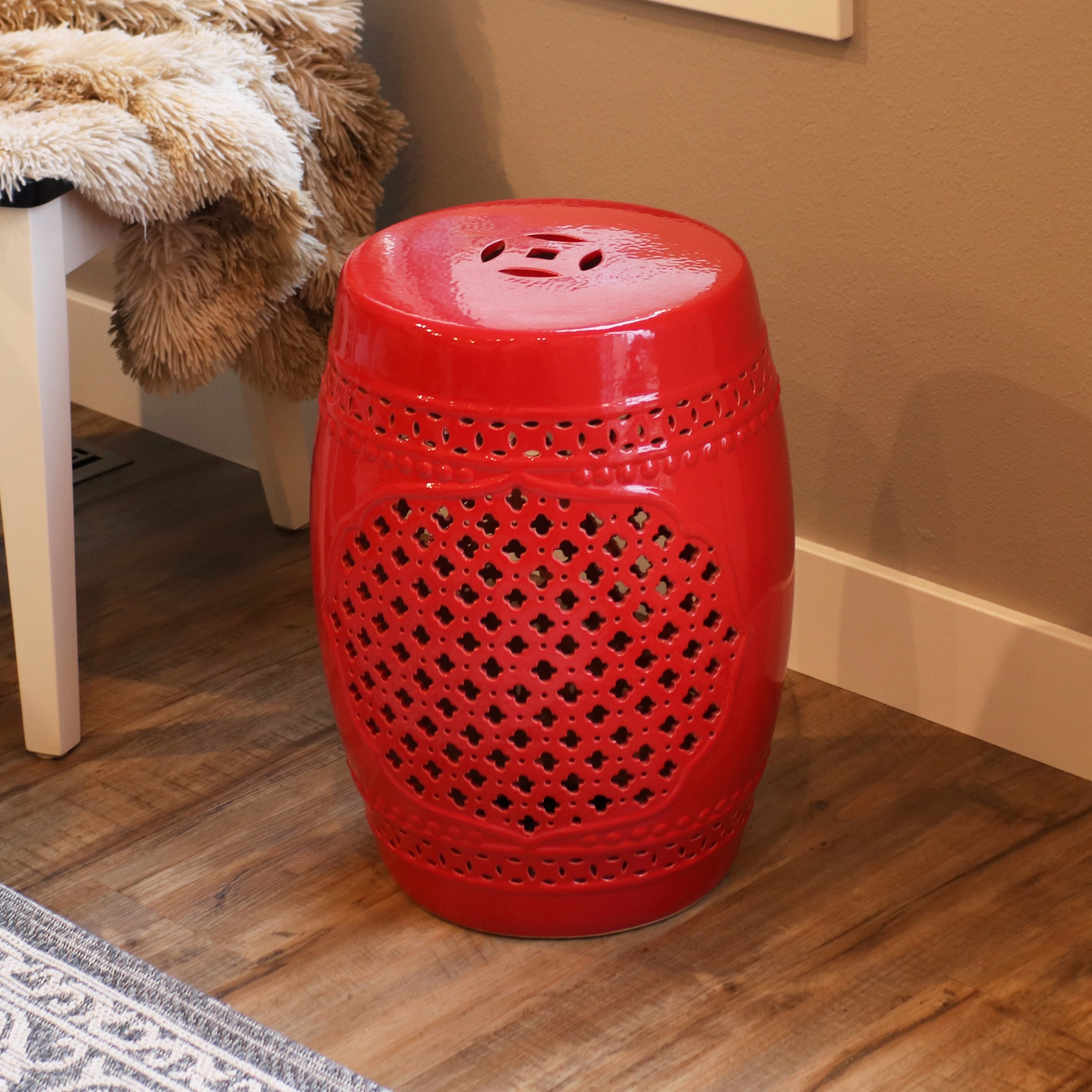 Sunnydaze Marrakesh Lattice Ceramic Garden Stool Side Table - 17.75"outdoor patio furniture set