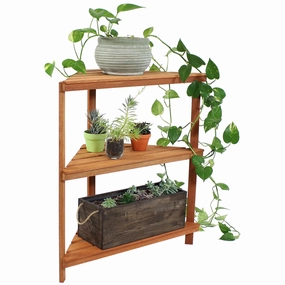 Sunnydaze Meranti Wood Teak Oil Finish 3-Tier Corner Plant Stand decorative outdoor planter box designs