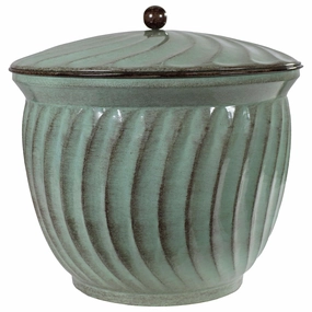 Sunnydaze Metal Garden Hose Holder Pot with Lid decorative outdoor planter box designs