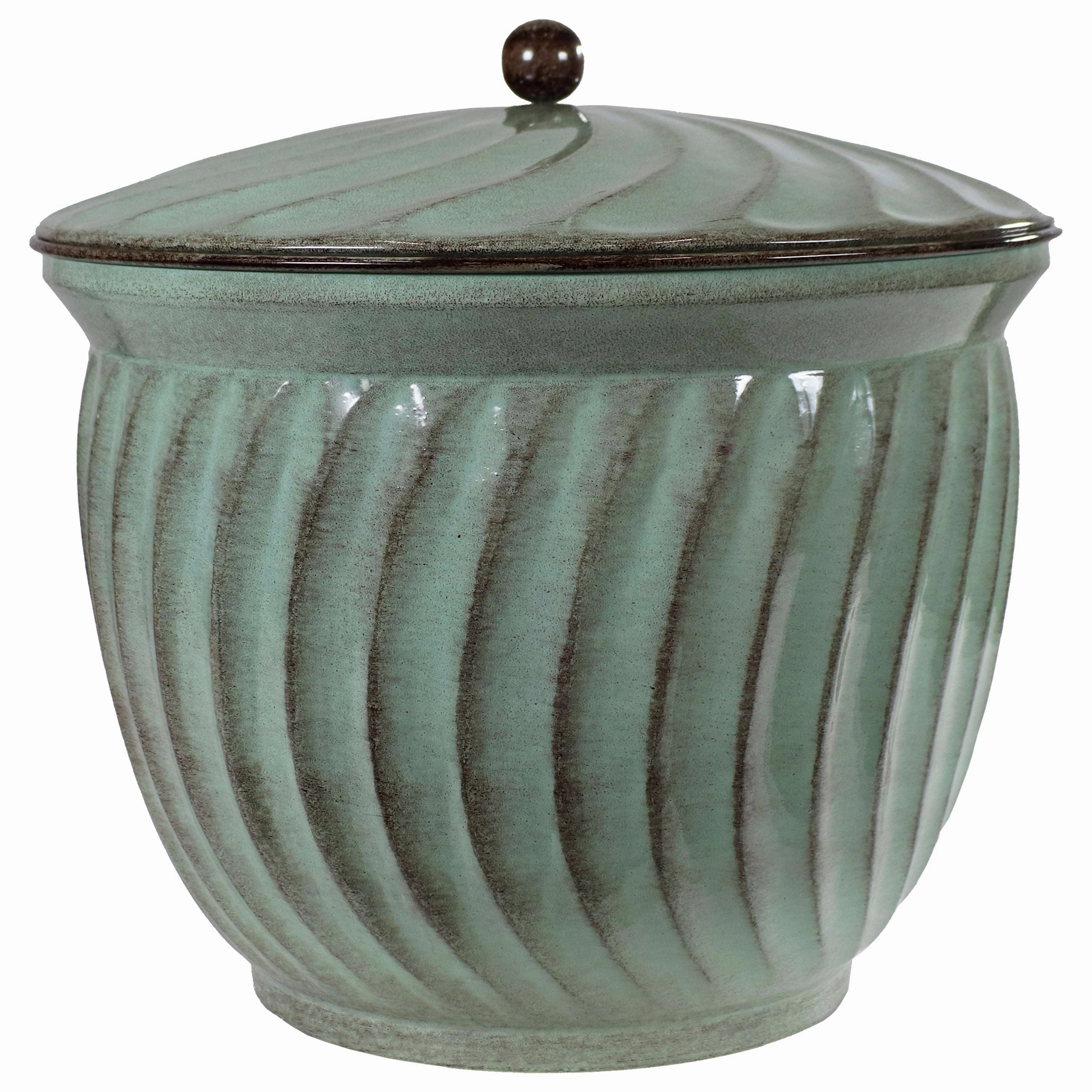 Sunnydaze Metal Garden Hose Holder Pot with Lid decorative outdoor planter box designs