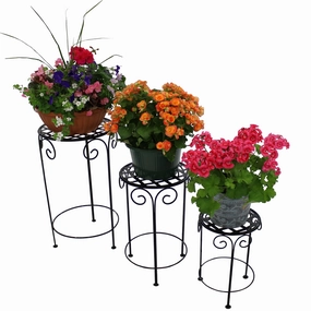 Sunnydaze Metal Iron Plant Stand with Scroll Design - Set of 3 - Black decorative outdoor planter box designs