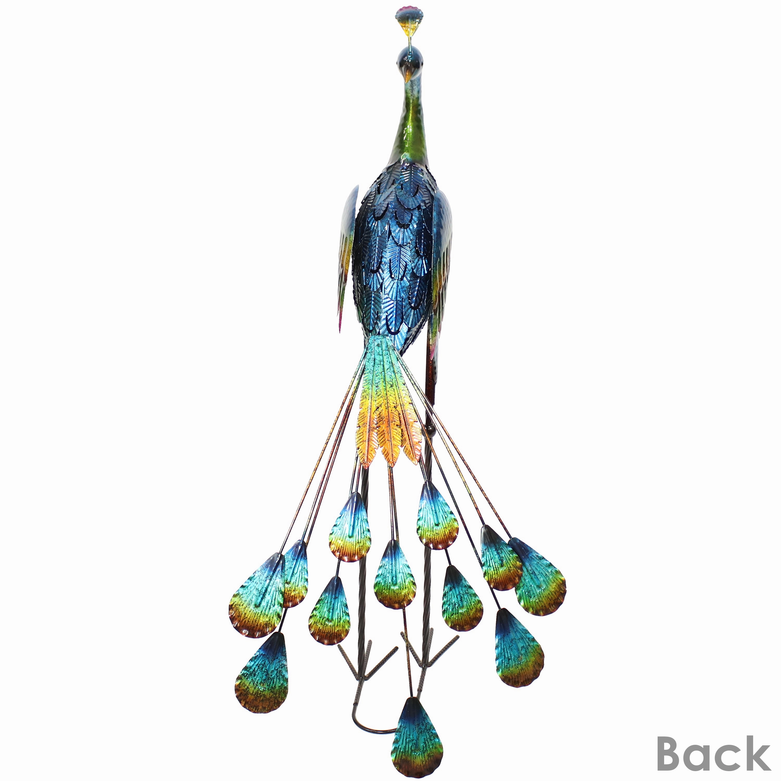 Sunnydaze Metal Peacock Garden Statue - 34" - Set of 2