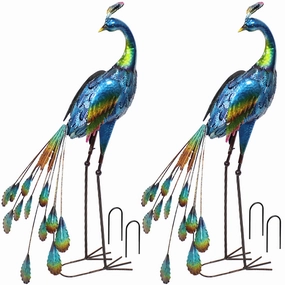 Sunnydaze Metal Peacock Garden Statue - 34" - Set of 2outdoor garden decorative ornaments