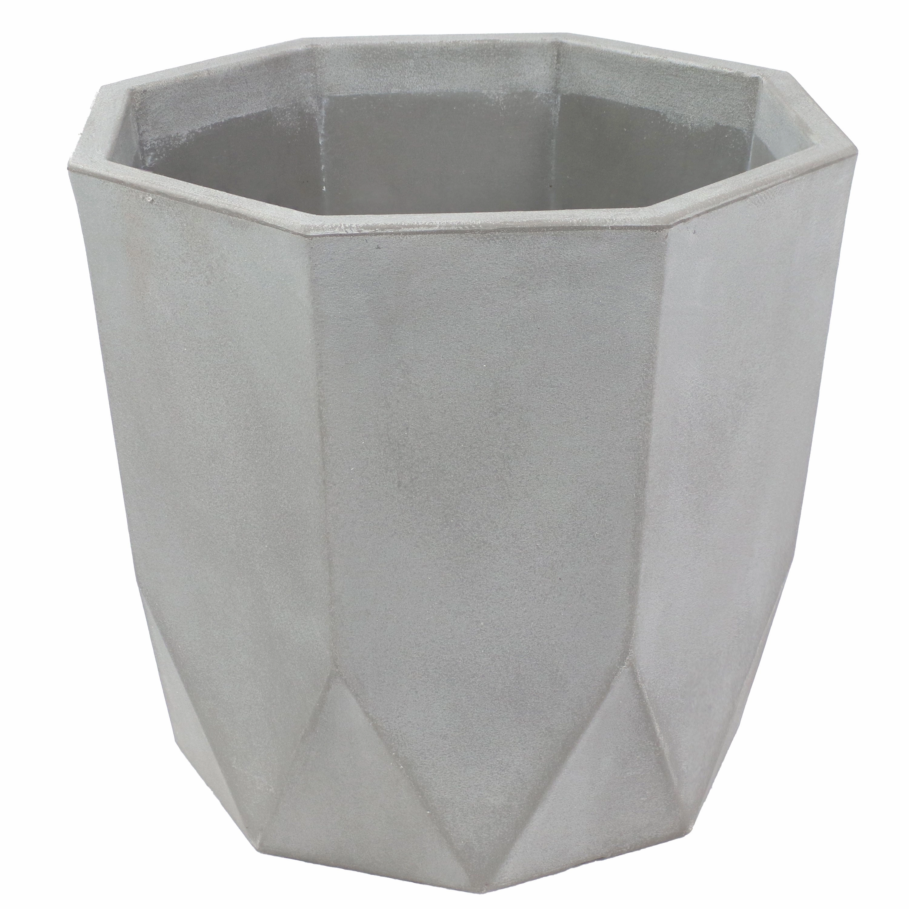 Sunnydaze Modern Faceted Polyresin Planter - Light Gray - 14.75"