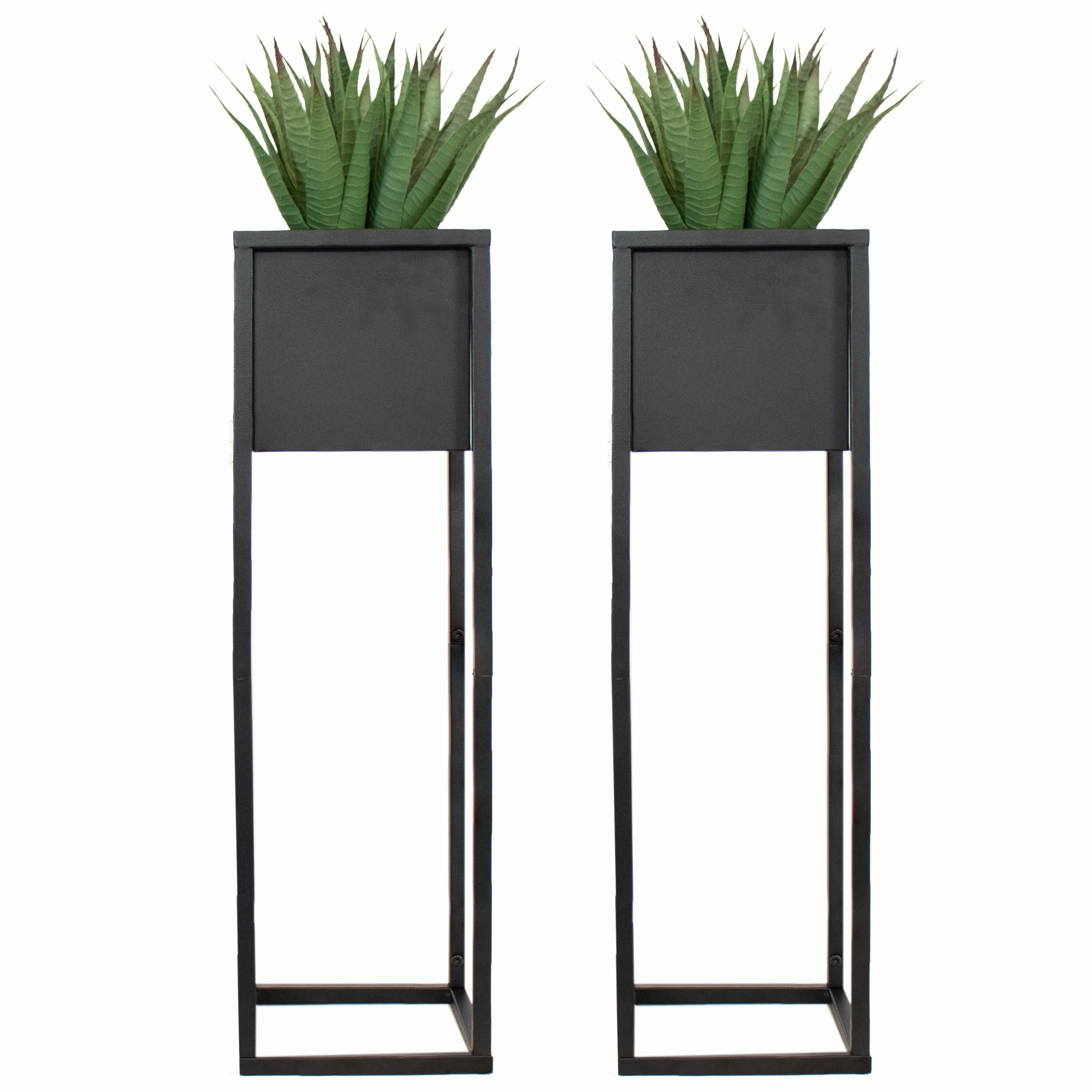Sunnydaze Modern Simplicity Metal Planter Boxes with Legs - Set of 2