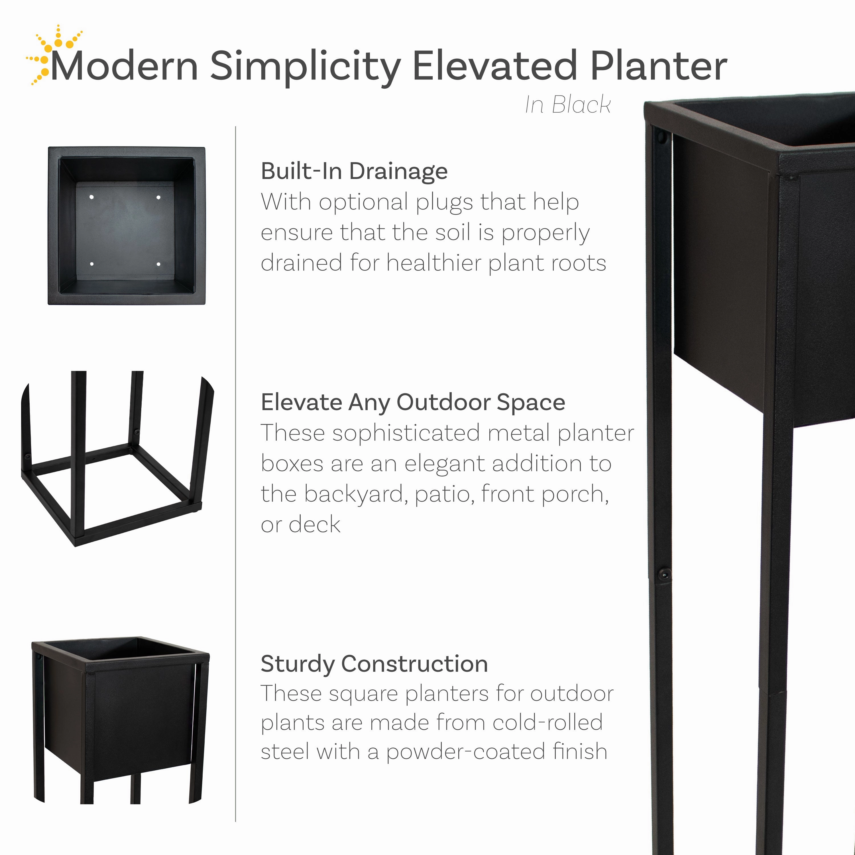 Sunnydaze Modern Simplicity Metal Planter Boxes with Legs - Set of 2