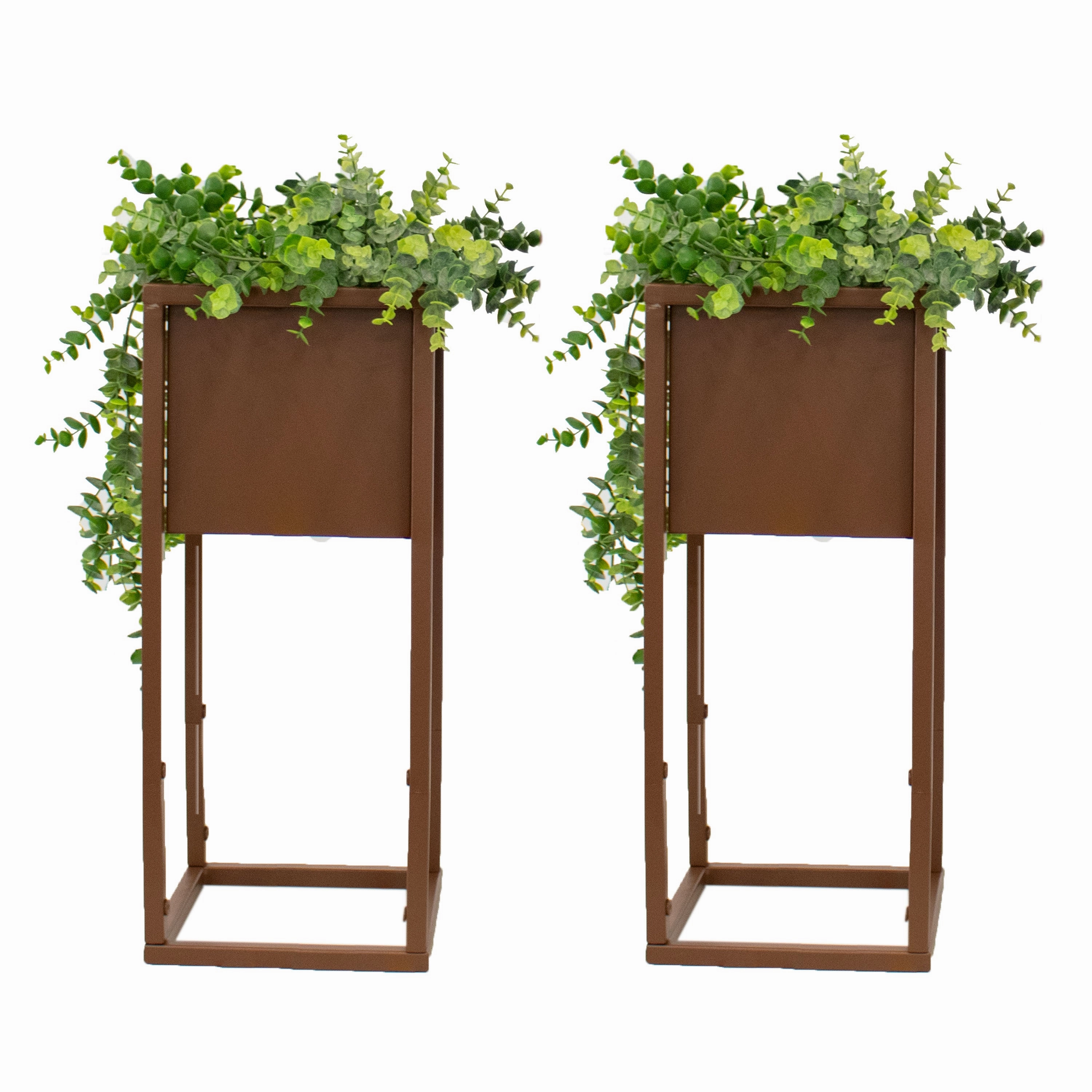 Sunnydaze Modern Simplicity Metal Planter Boxes with Legs - Set of 2