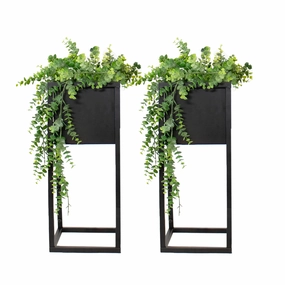 Sunnydaze Modern Simplicity Metal Planter Boxes with Legs - Set of 2 decorative outdoor planter box designs