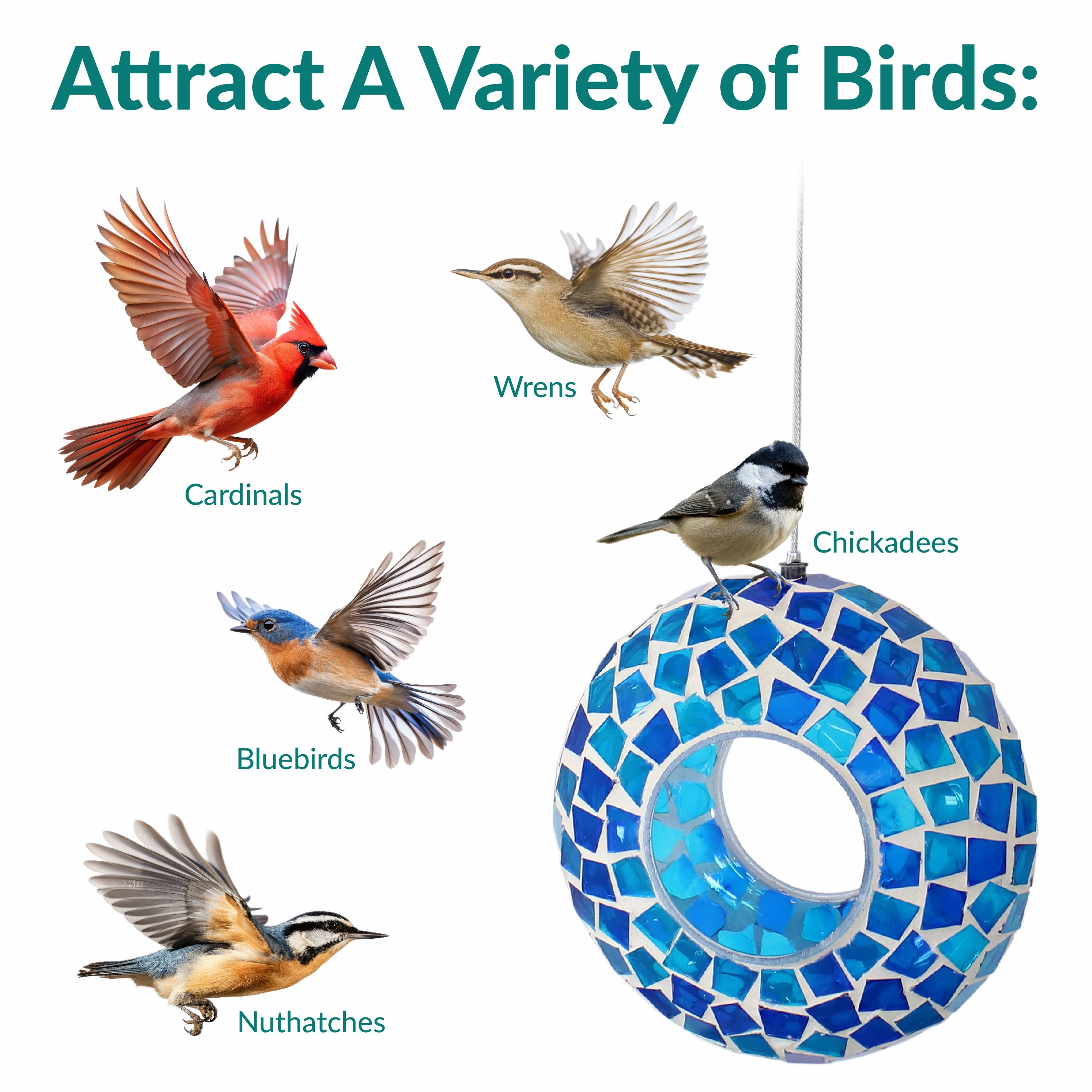 Sunnydaze Mosaic Fly-Through Hanging Bird Feeder - 6"