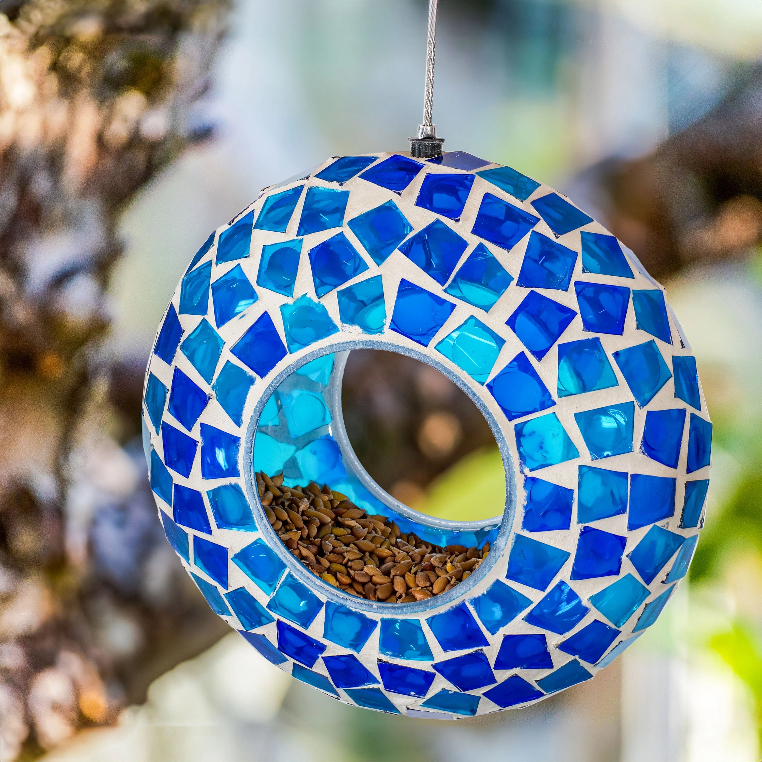 Sunnydaze Mosaic Fly-Through Hanging Bird Feeder - 6"