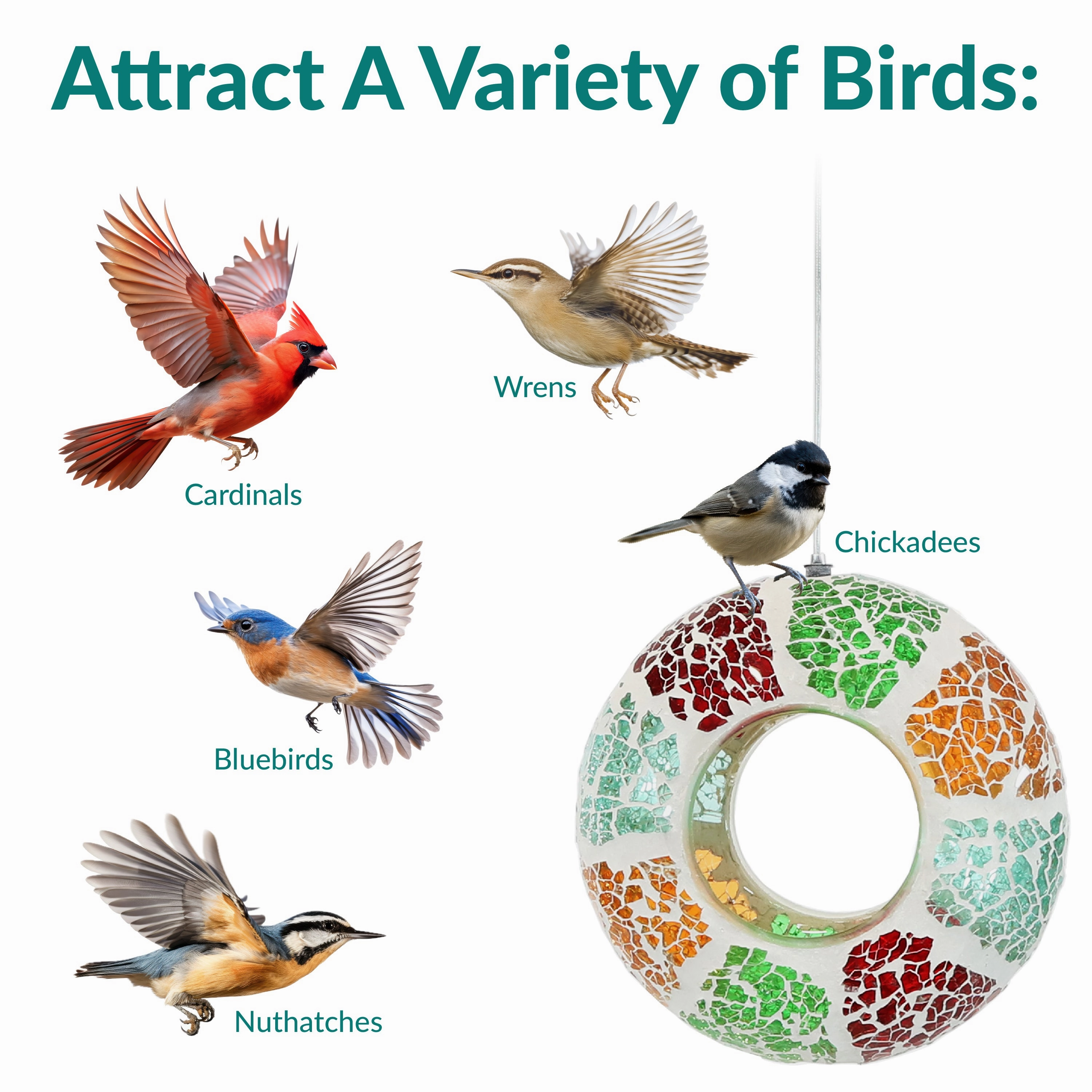Sunnydaze Mosaic Fly-Through Hanging Bird Feeder - 6"