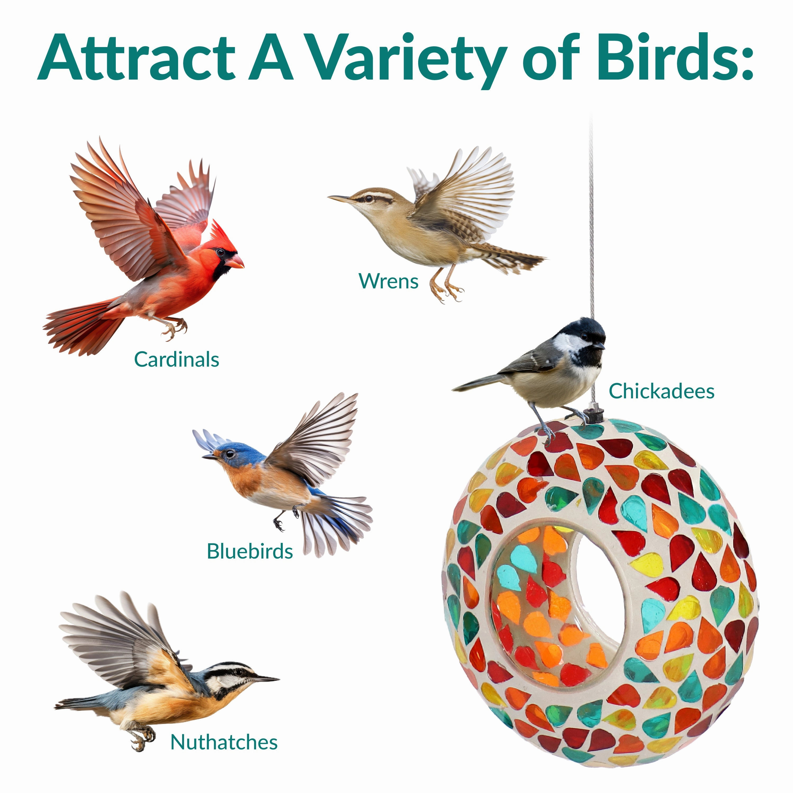 Sunnydaze Mosaic Fly-Through Hanging Bird Feeder - 6"