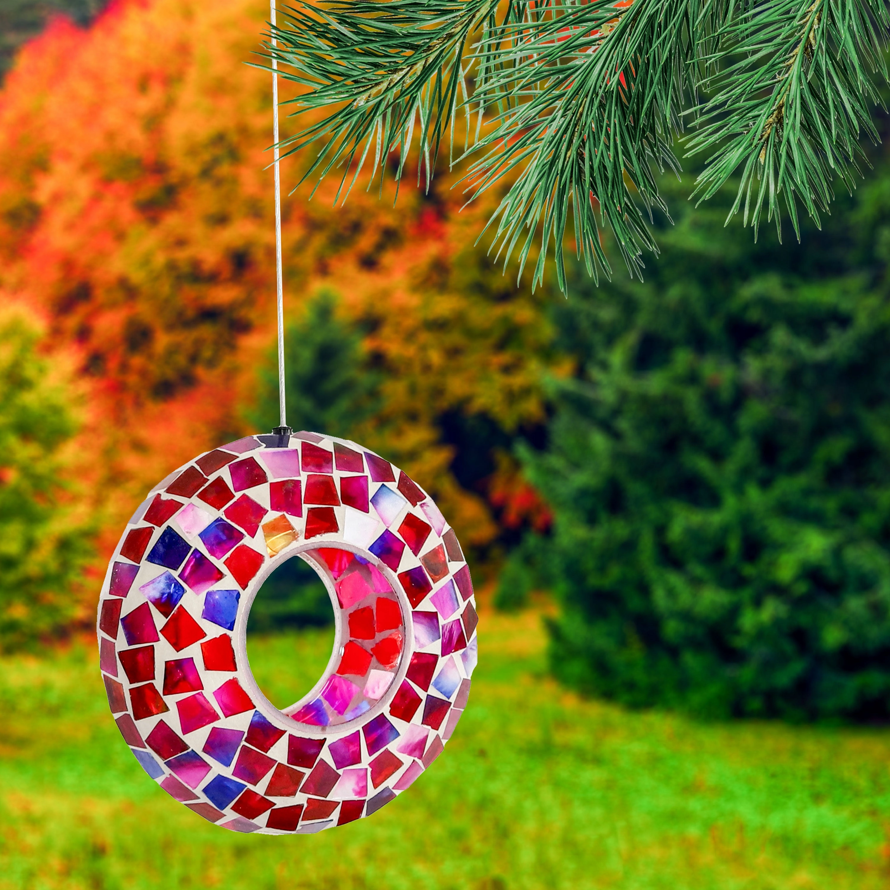 Sunnydaze Mosaic Fly-Through Hanging Bird Feeder - 6"