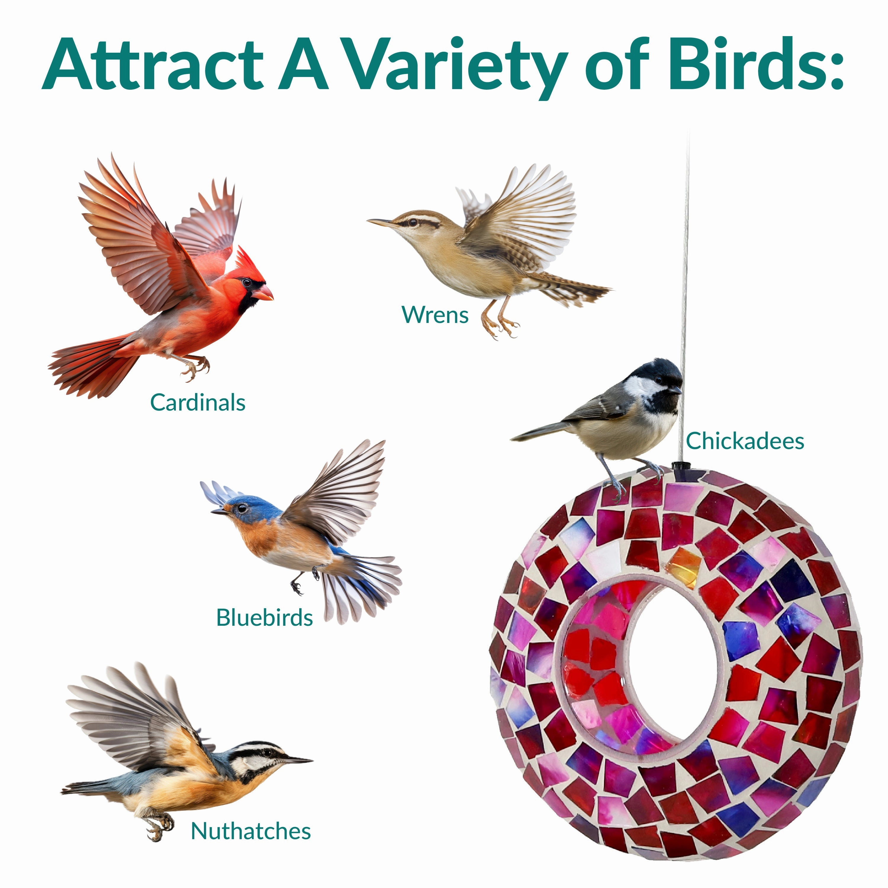 Sunnydaze Mosaic Fly-Through Hanging Bird Feeder - 6"