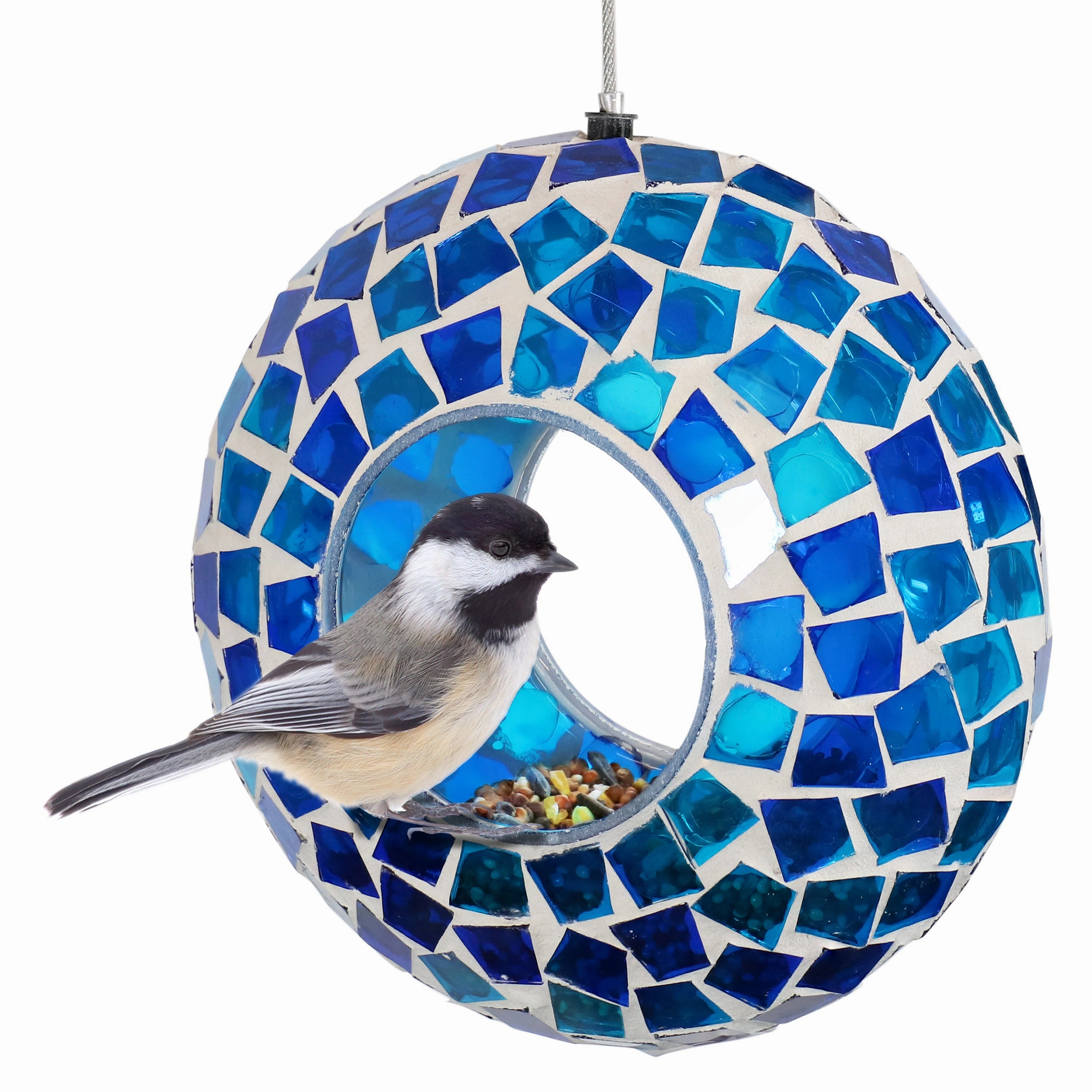 Sunnydaze Mosaic Fly-Through Hanging Bird Feeder - 6"outdoor garden decorative ornaments