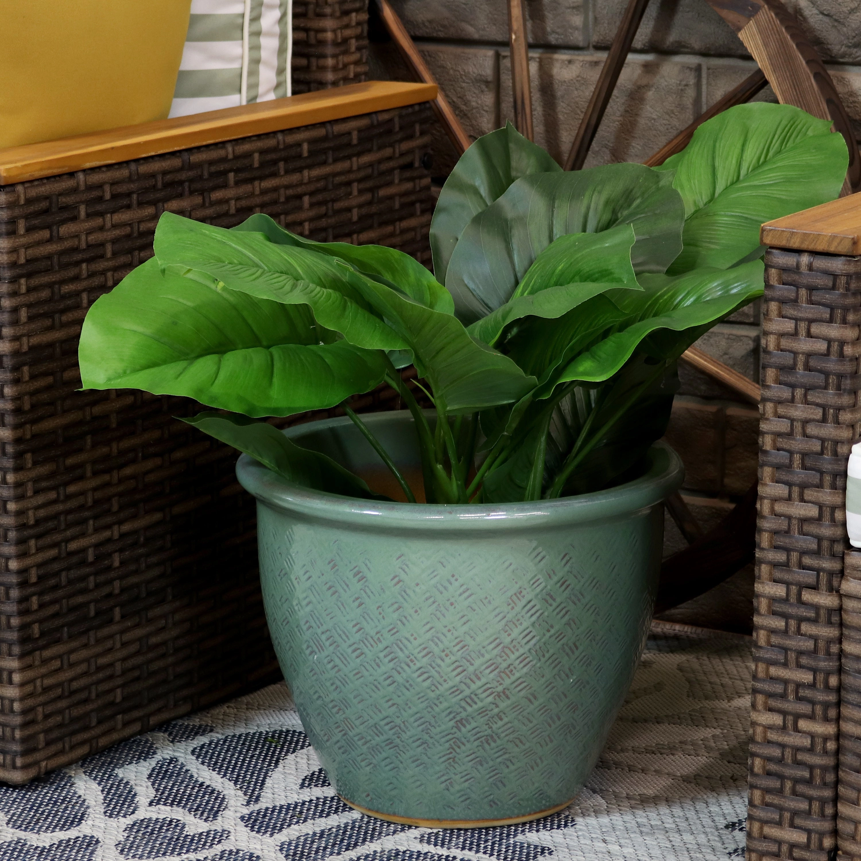 Sunnydaze Ocean Villa Glazed Ceramic Planter with Drainage - 15"